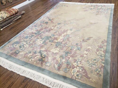 6' X 9' Vintage Hand Made CHINESE Art Deco 90 LINES Wool Rug Flowers Nice - Jewel Rugs