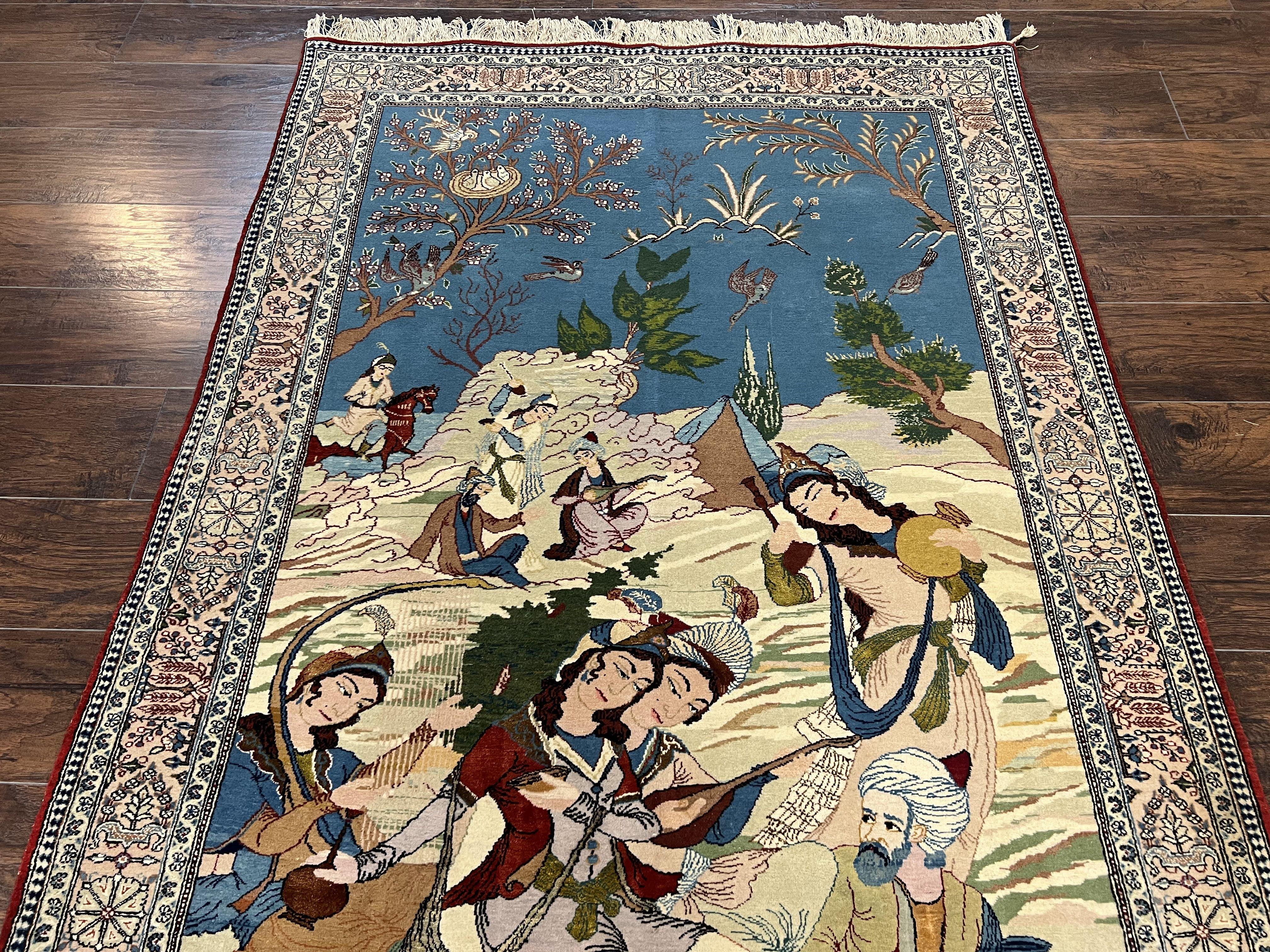 Vintage Persian Qum Pictorial Rug 5x7 - Wool & Silk - Jewel Rugs