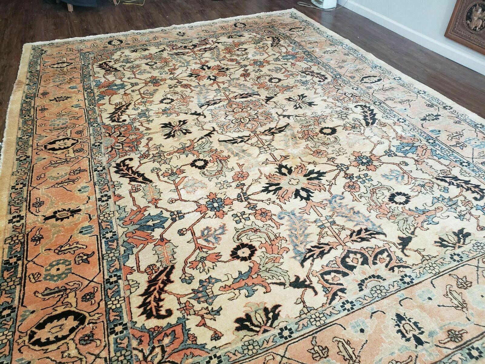 9' X 12' Hand Knotted Indian Agra Wool Rug Vegetable Dyes Handmade Beige Ivory - Jewel Rugs