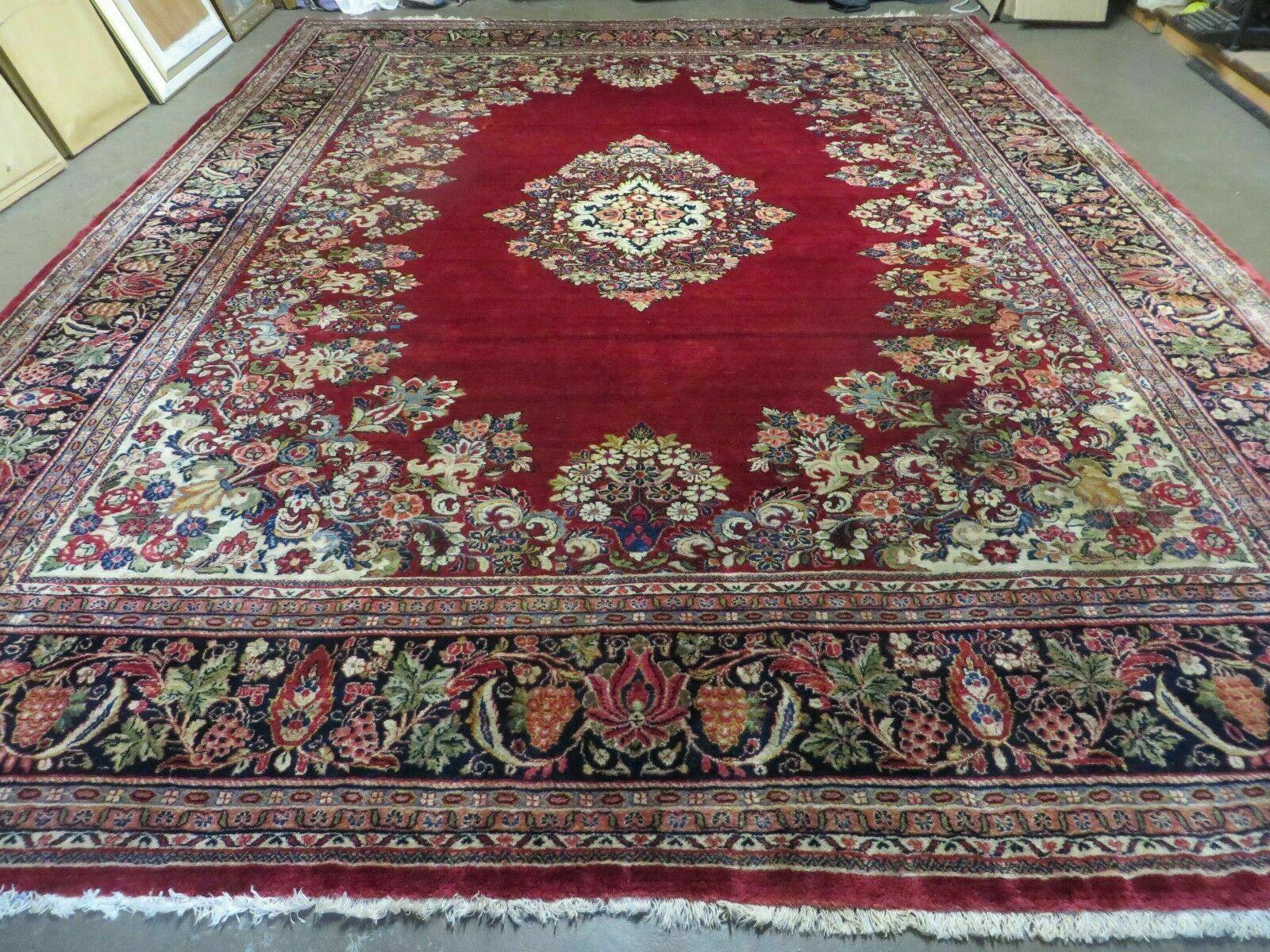 Persian Rug 10x13 Sarouk Carpet, Open Field Medallion, Red Blue Beige, Wool Hand Knotted Antique 10 x 13 Persian Rug - Jewel Rugs