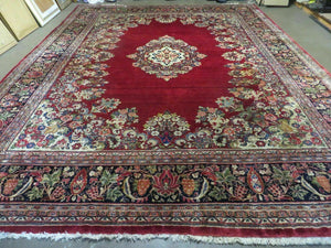 10' X 13' Antique Finely Woven Handmade Persian Sarouk Open Field Floral Pattern Red Wool Oriental Rug - Jewel Rugs