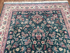 Dark Green Pak Persian Area Rug, Vintage Traditional Pakistani Oriental Carpet, Vases Flowers, Dark Pine Green & Beige, 4'7" x 7'4", 5x7 Rug - Jewel Rugs