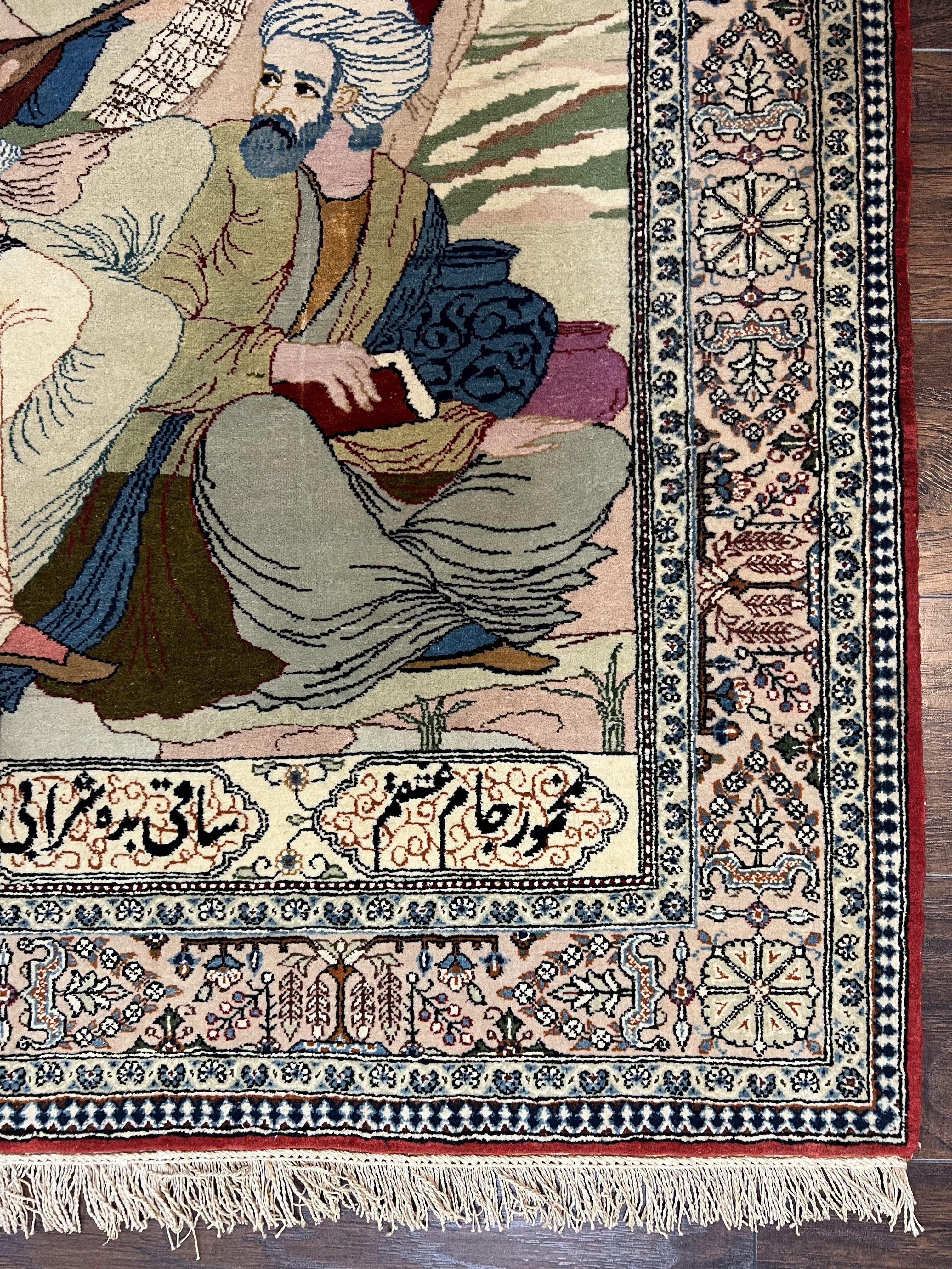 Vintage Persian Qum Pictorial Rug 5x7 - Wool & Silk - Jewel Rugs