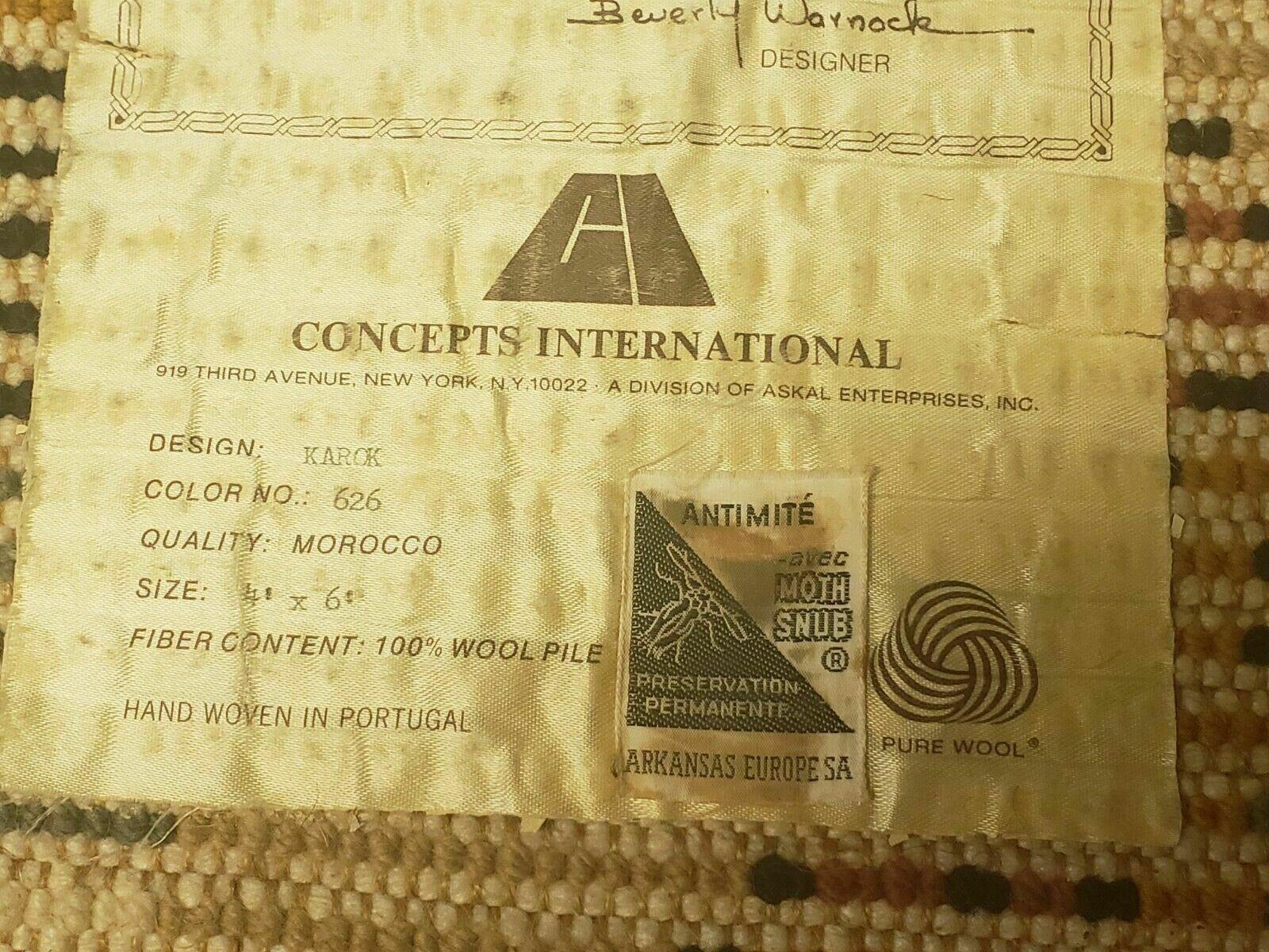 Portuguese Rya Style Shag Rug Moroccan Design, 4x6 Vintage Colorful Geometric Rug, Handmade Wool Gold Tan, Soft Pile Rug - Jewel Rugs