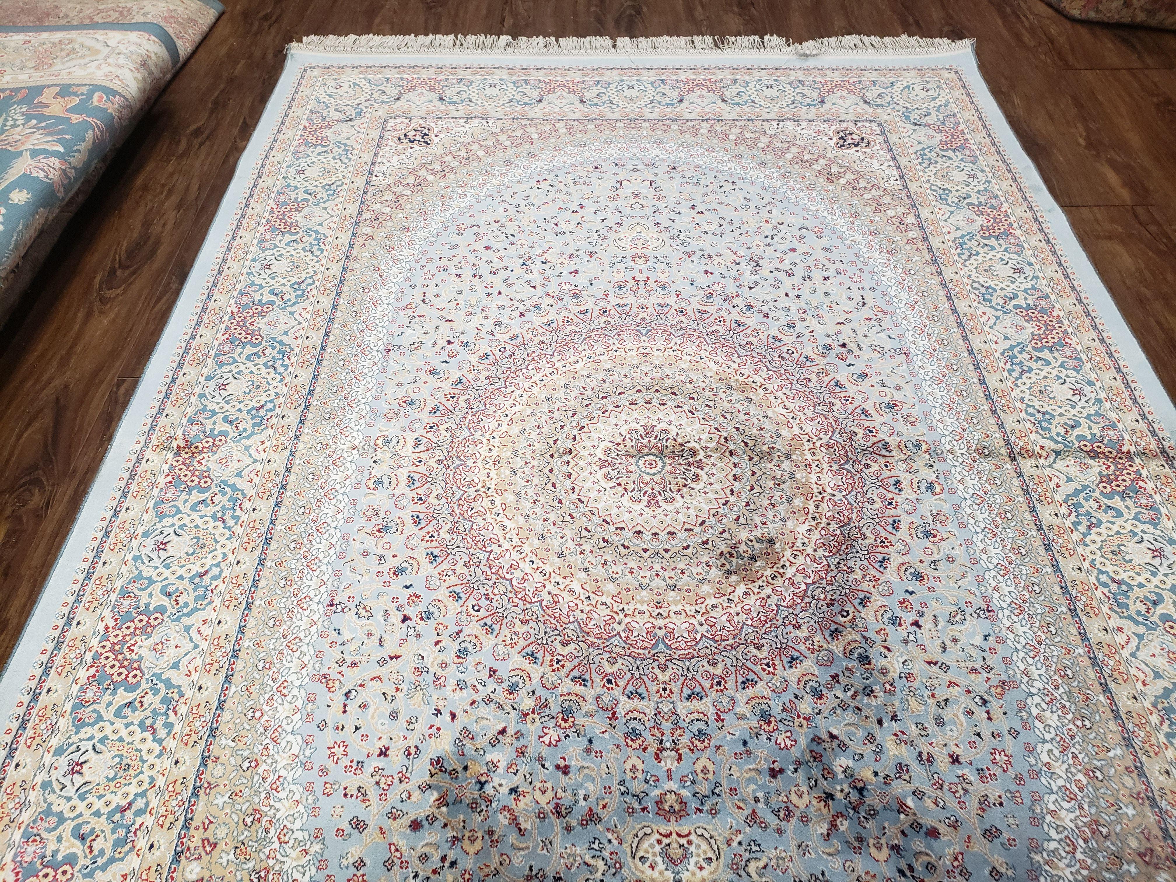 Silk Carpet 4x6, Light Teal Oriental Carpet, Traditional Design, High Quality, Super Fine Area Rug, 4 x 6 ft, Very Detailed, Bamboo Silk - Jewel Rugs