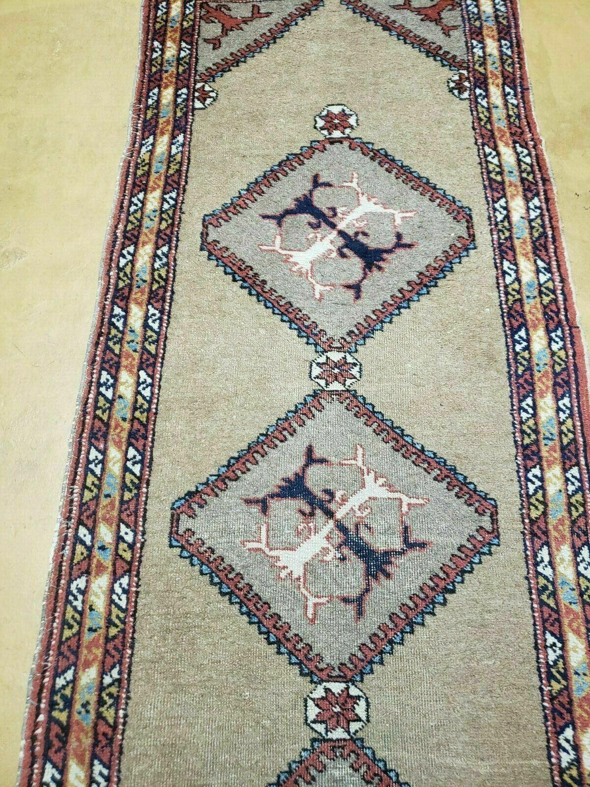 2'4" X 11' Antique Handmade Turkish Wool Rug Runner Carpet Camel Hair Nice - Jewel Rugs