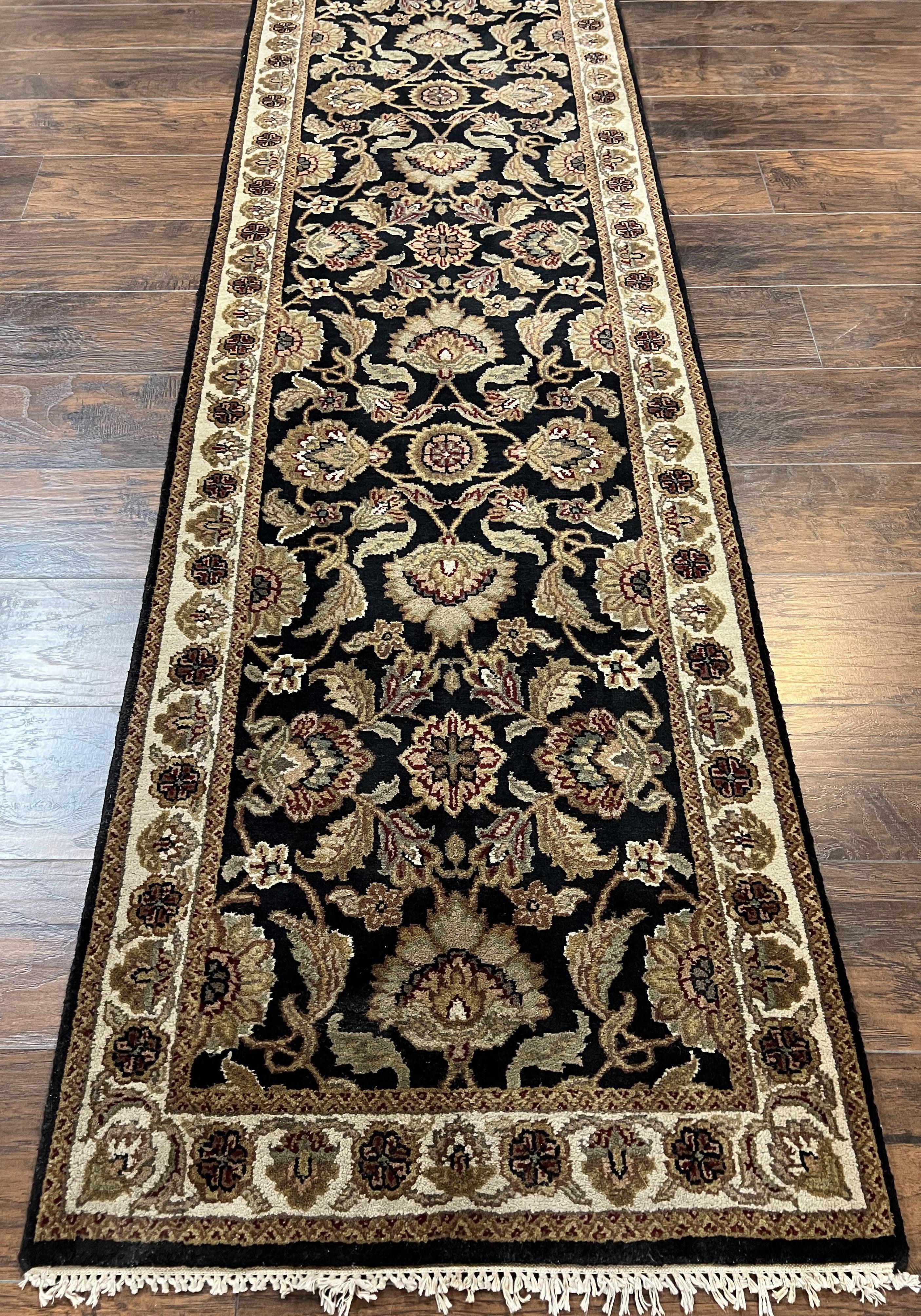 Vintage Indo Mahal Runner Rug 2' 7" x 8' 3", Black Beige Green Runner, Oriental Runner Rug, Hallway Rug, Hand Knotted Wool Rug, 8ft Runner - Jewel Rugs