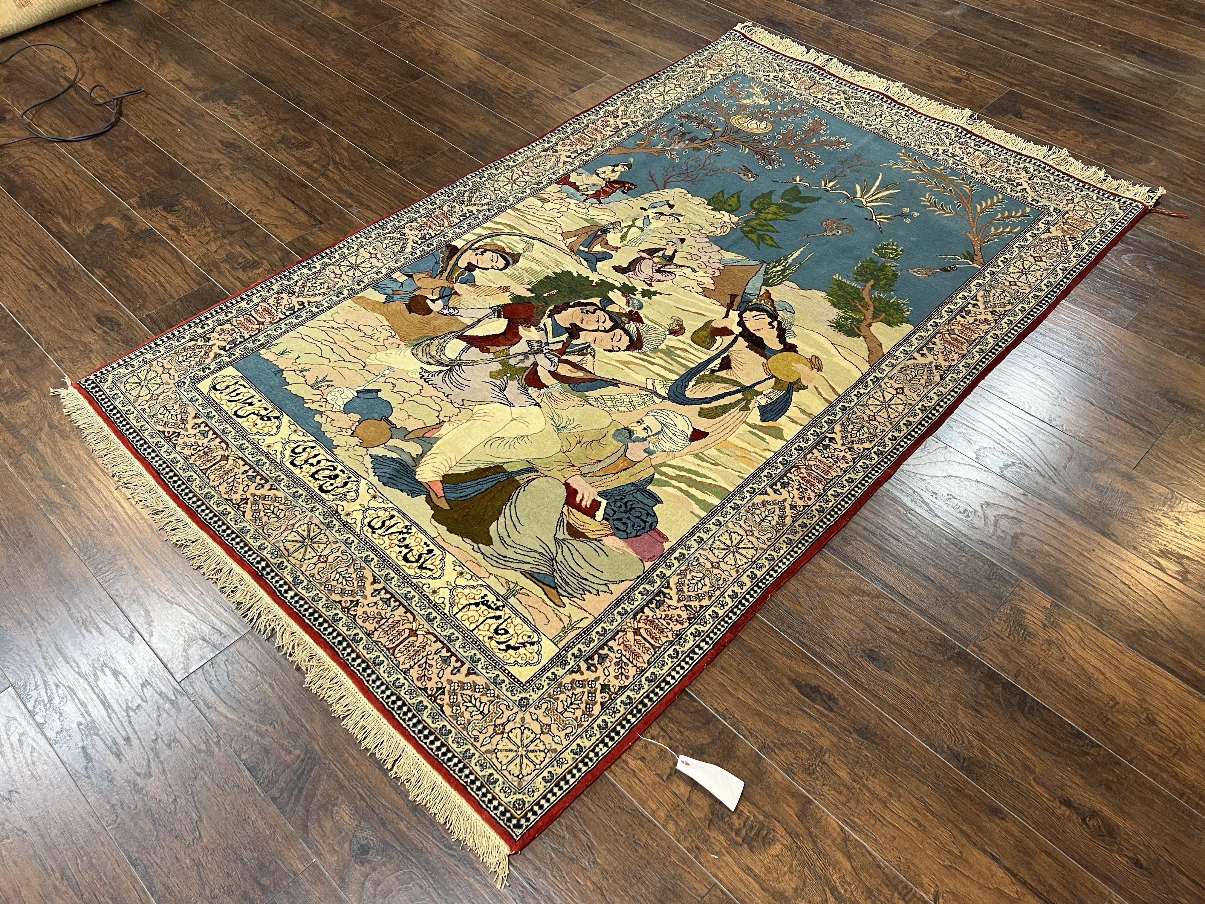 Vintage Persian Qum Pictorial Rug 5x7 - Wool & Silk - Jewel Rugs
