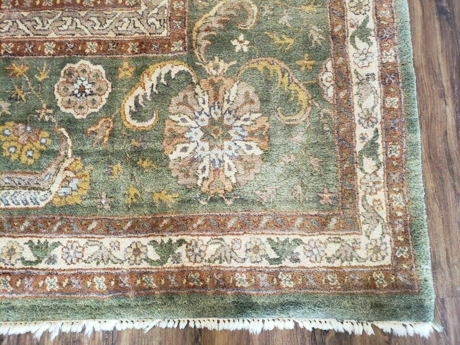 10' X 14' Handmade Indian Wool Rug Carpet Tea Washed Nice Green Gold - Jewel Rugs