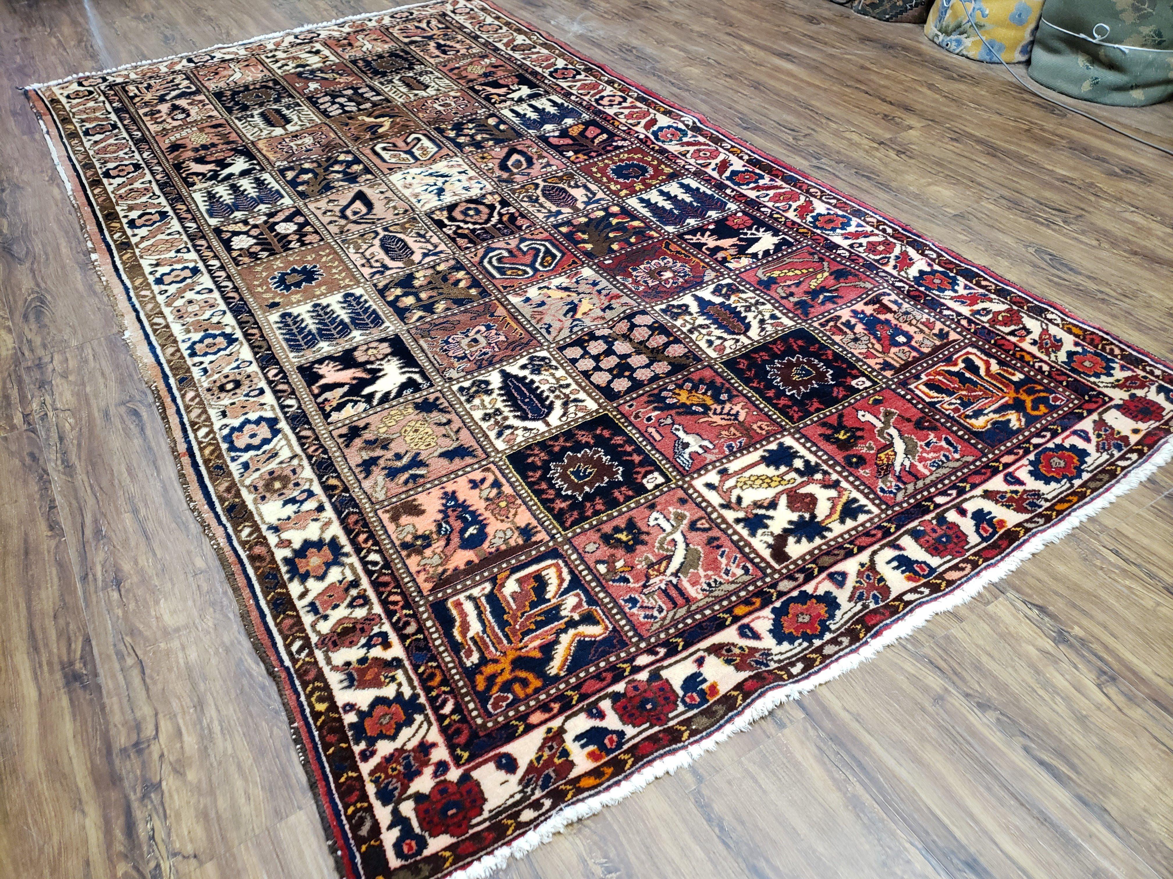 Antique Persian Bakhtiari Rug circa 1920s, Kheshti Panel Design, Wool, Hand-Knotted, 5'3" x 10' - Jewel Rugs