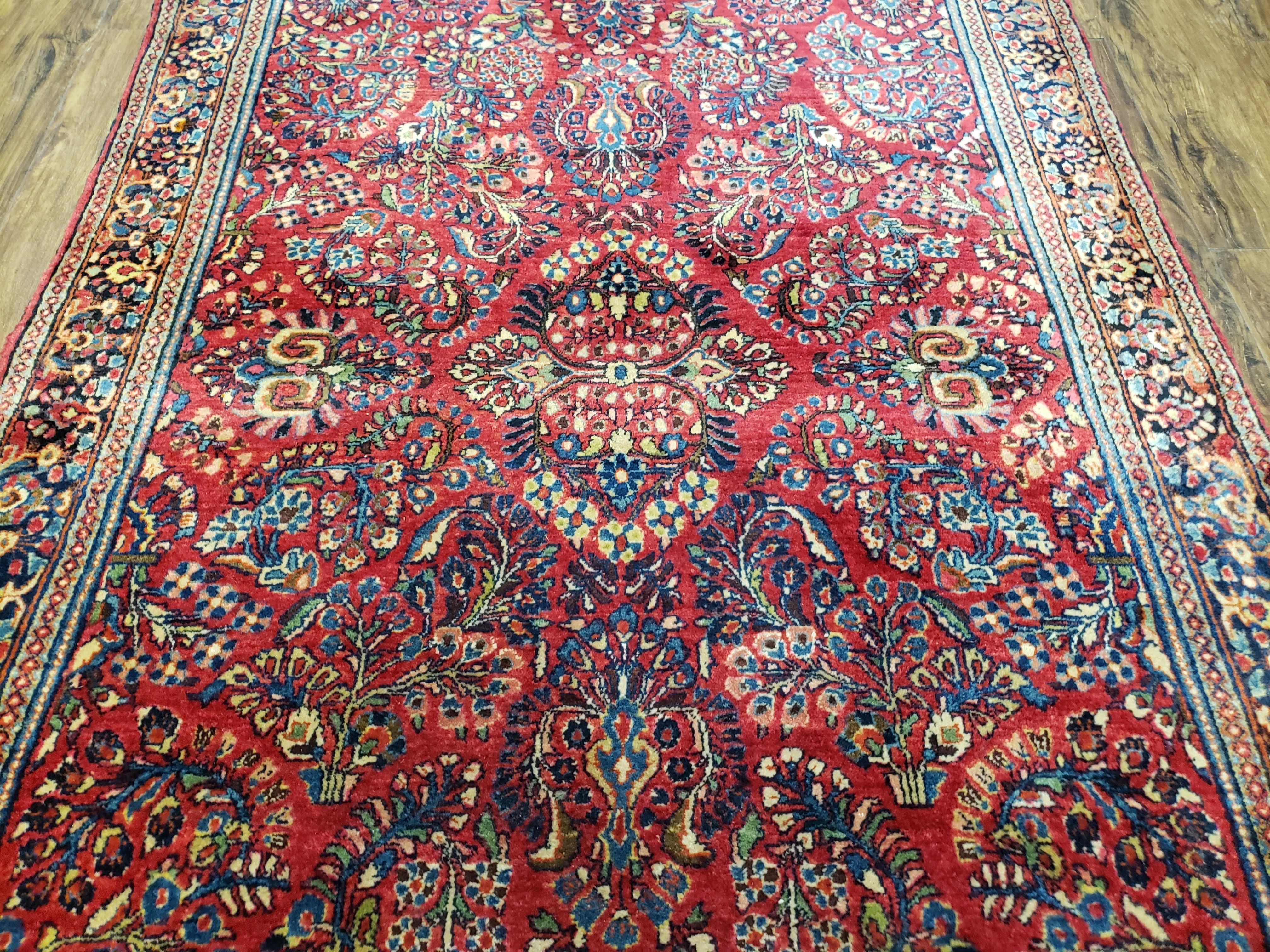 Antique Persian Sarouk, 4x6, Hand-Knotted, Wool, Red, Nice Condition - Jewel Rugs