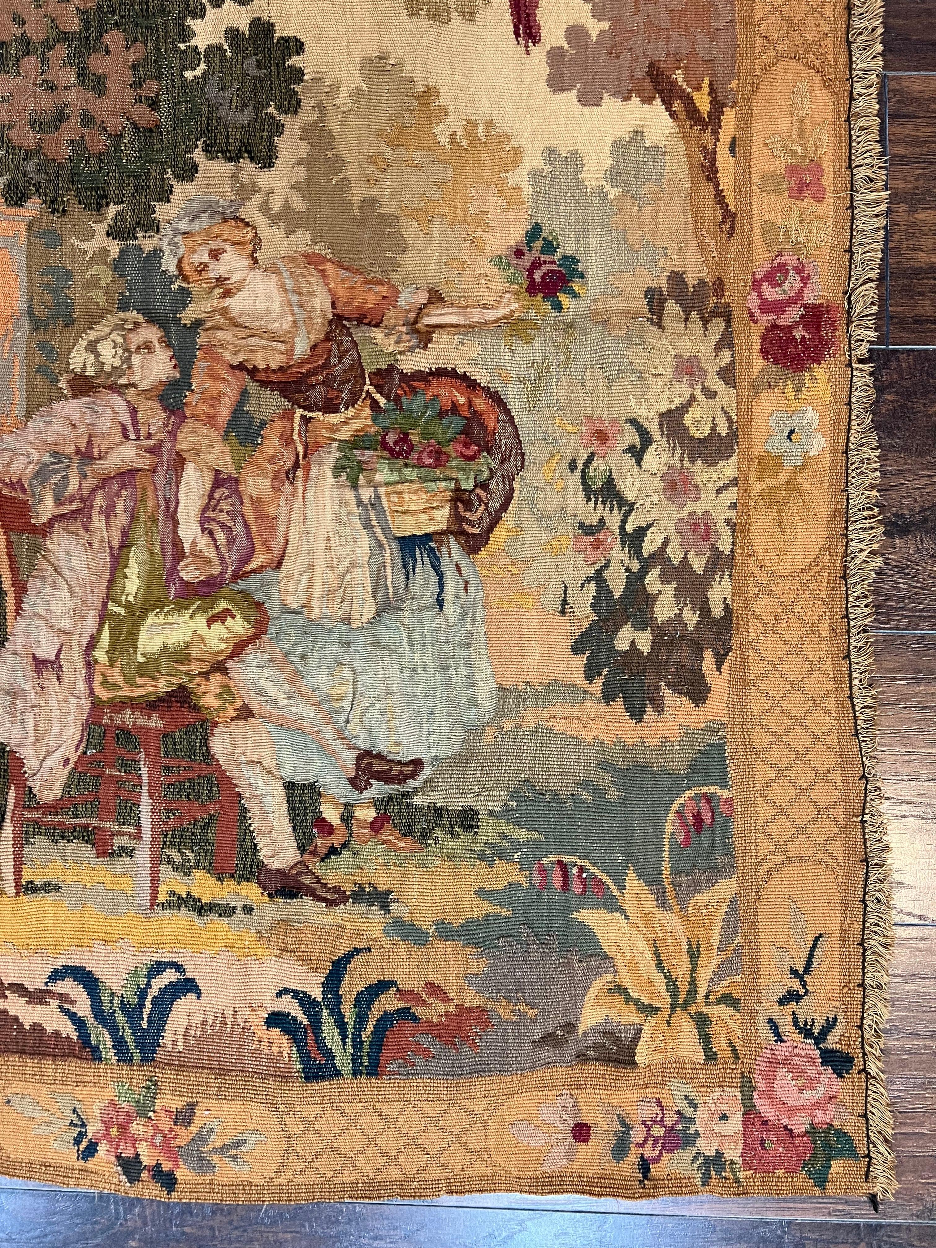 Antique Tapestry 3x4, European French Tapestry, Hand Loomed Victorian Tapestry, Vintage Wool Tapestry 3 x 4 ft - Jewel Rugs
