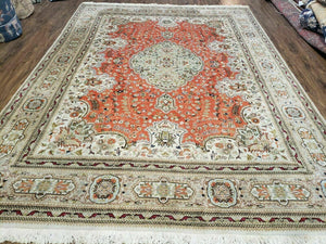 8' X 10' Vintage Handmade India Oriental Floral Wool Rug Tomato Red Nice - Jewel Rugs