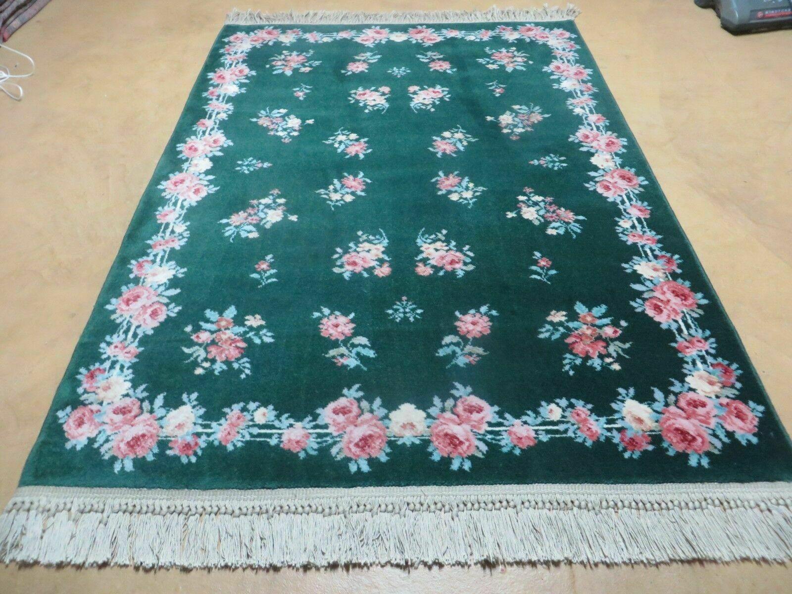 4' 3" X 6' American Karstan Forest Bouquet Garden of Eden 509/9706 Green Vintage Wool Rug - Jewel Rugs