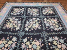 Chinese Needlepoint Rug 8 x 11.4, Hand-Woven Area Carpet, Flatweave Rug, Black Blue Light Violet Floral Garden European Design Wool Aubusson - Jewel Rugs