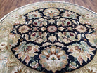 Round Indo Mahal Rug, 6ft Round Rug, Round Oriental Carpet, Black Circular Rug, Handmade Hand Knotted, Large Flowers, 6x6 Round Wool Rug - Jewel Rugs