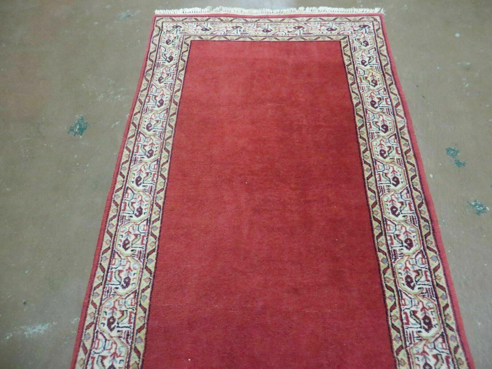 2' 8" X 7' Vintage Handmade India Wool Runner Rug Nice Red Organic Colors - Jewel Rugs