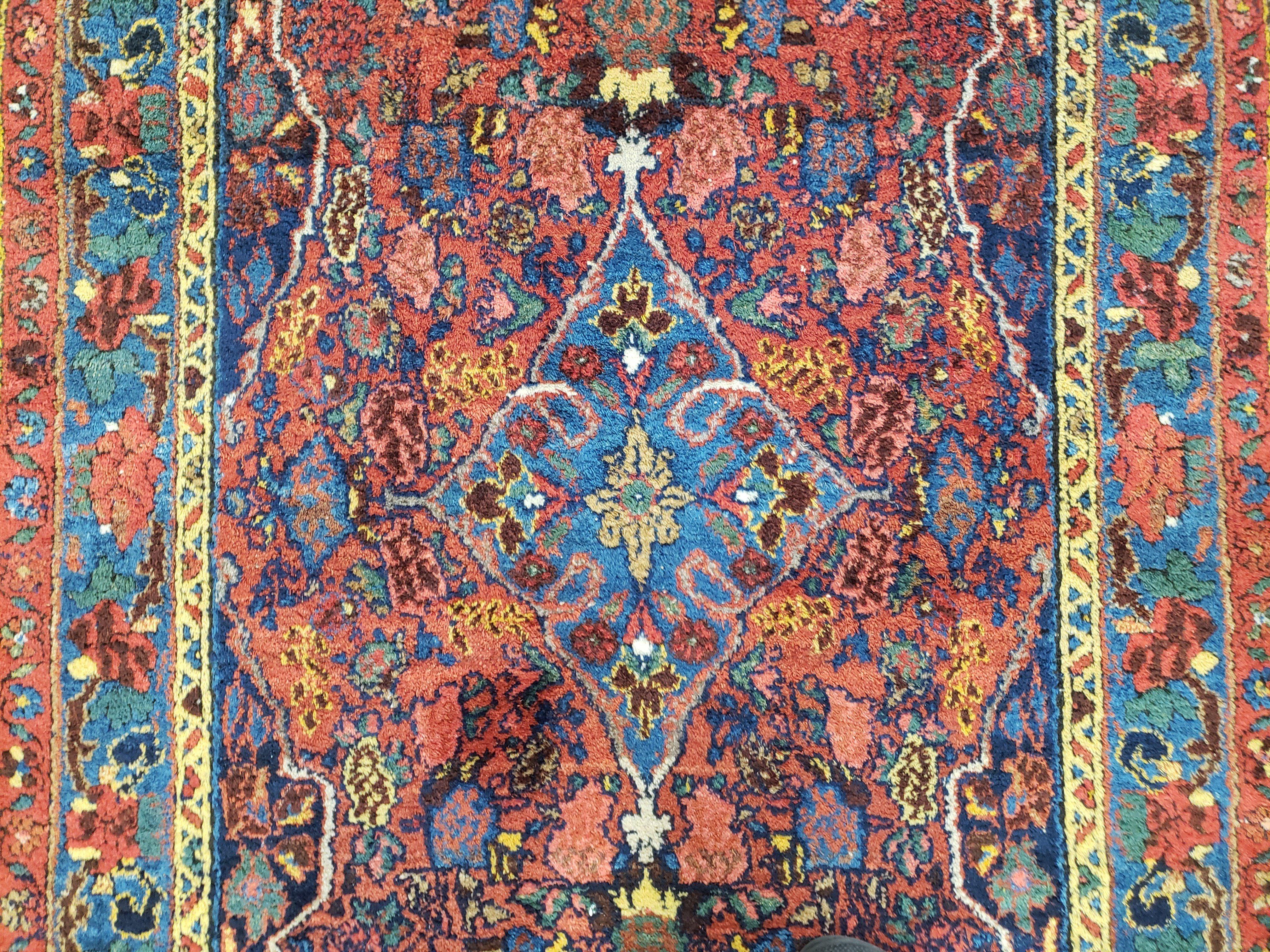 Antique Persian Bijar Rug, Red and Blue, Hand-Knotted, Wool, 3'8" x 5' 4" - Jewel Rugs