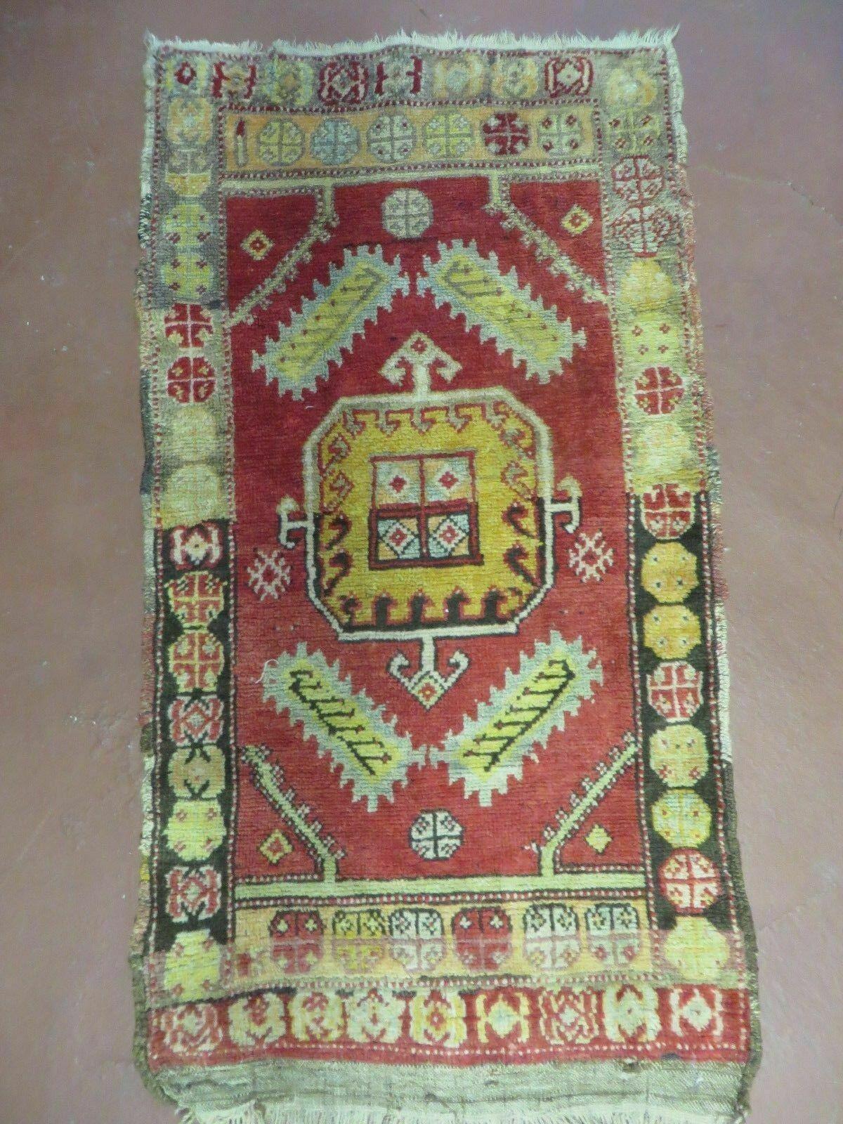 21" X 37" Antique Handmade Turkish Oushak Oshak Yastik Wool Rug Mat Turkey Nice - Jewel Rugs