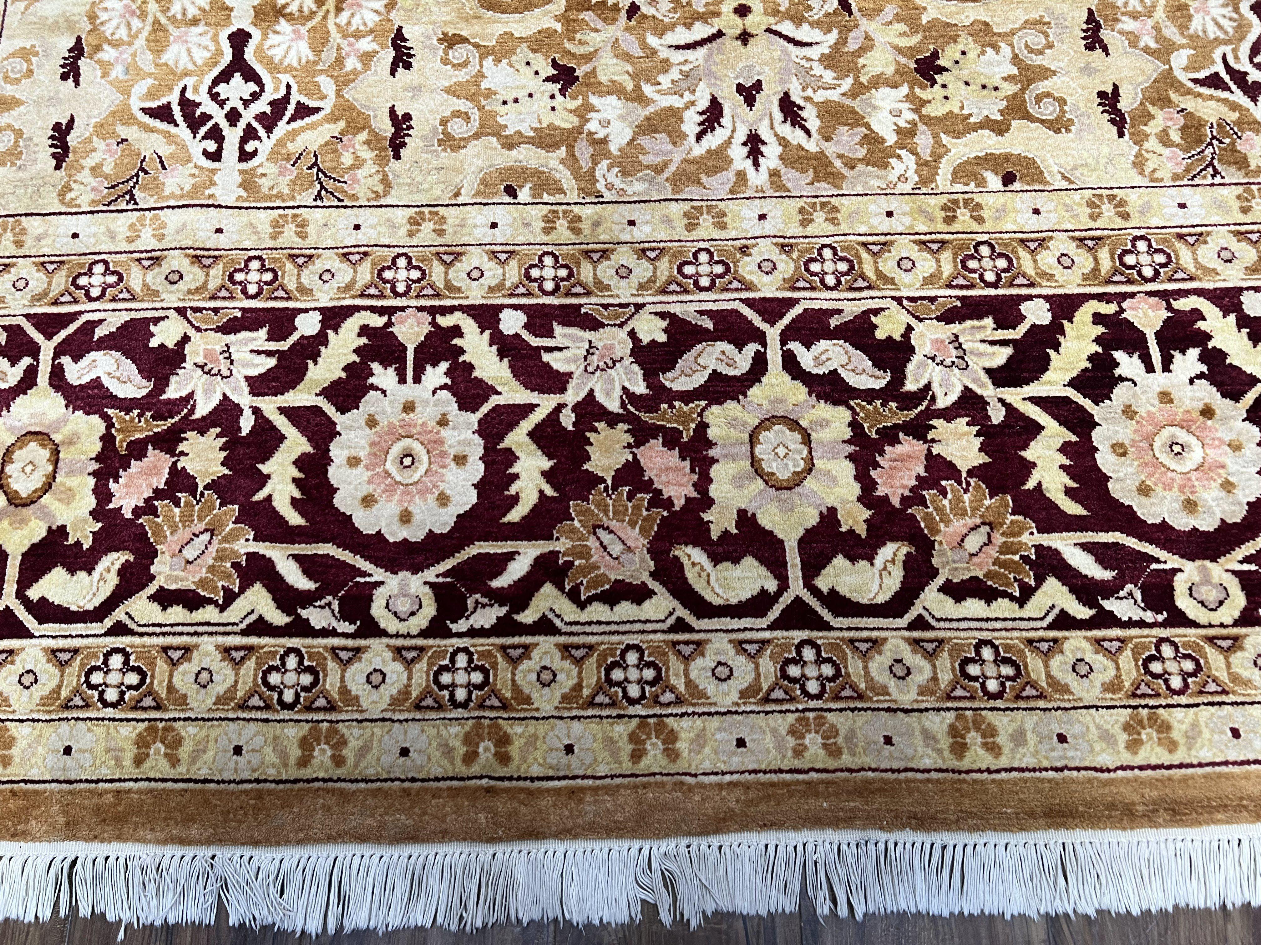 Indian Rug 9x12 Agra Rug, Vintage Rug 9 x 12 Wool Rug, Area Rug 9x12 Oriental Carpet, Unique Colors, Hand Knotted, Clay Dark Brown, Allover - Jewel Rugs