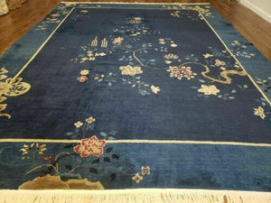 9' X 12' Vintage Hand Made Art Deco Nichols Peking Chinese Rug Carpet Blue Nice - Jewel Rugs