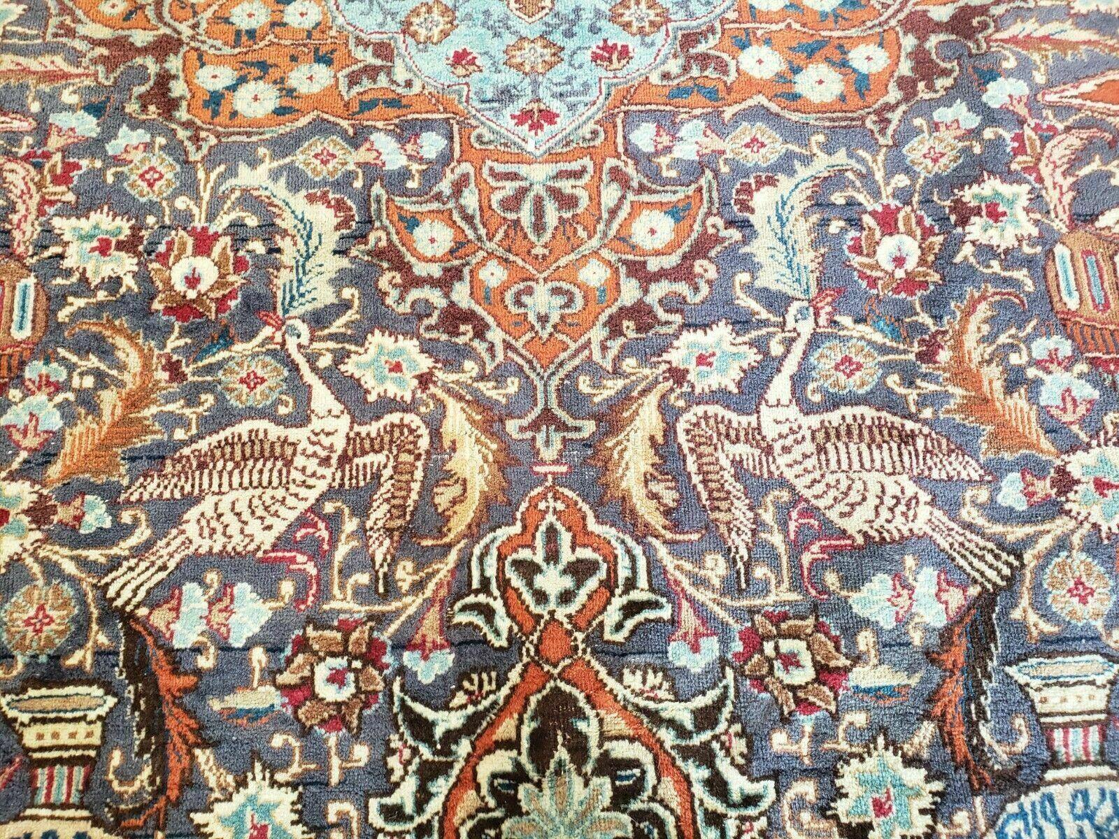 10' X 12' Vintage Handmade Persian Kashmar Animal Pictorial Wool Rug - Light Blue, Blue, and Red Carpet - Jewel Rugs