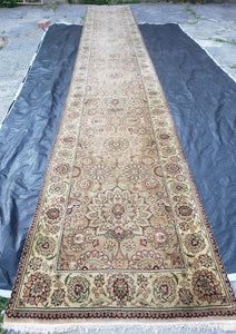 Vintage Very Long Runner 27' ft, Hand-Knotted, Light Salmon Pink & Beige, Indo Mahal Rug, Indian Carpet, Persian Oriental Design, 4' x 27' - Jewel Rugs
