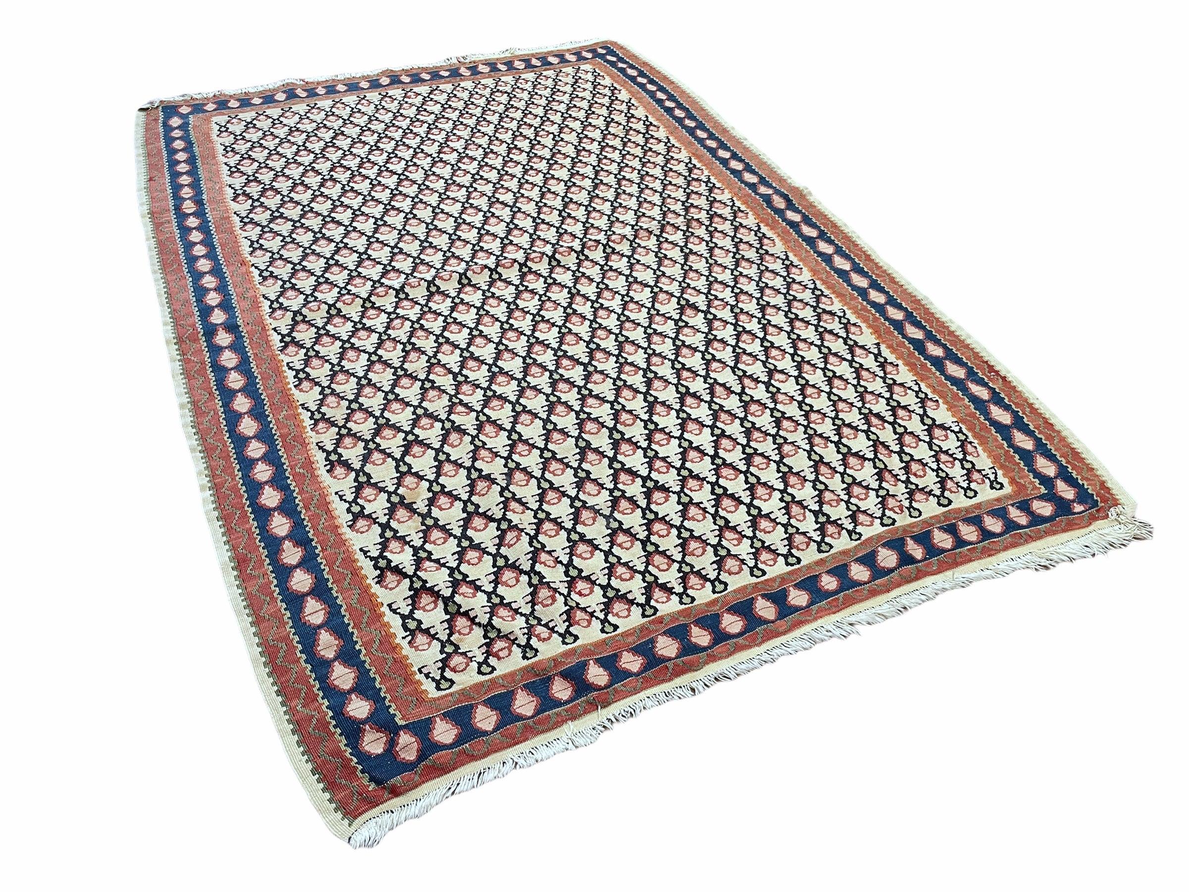 Vintage Kilim Rug 4x5 Kurdish Senneh Kilim Flatweave Rug 4 x 5 Geometric Pattern Kilim Collectible Rug Ivory Kilim Rug - Jewel Rugs