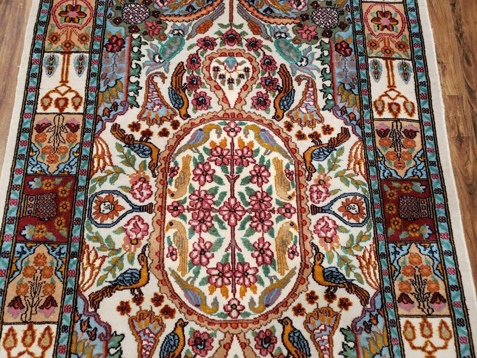 3' 3 X 5' Vintage Handmade India Kashmir Rug Birds Tree Of Life Vegy Dyes Nice - Jewel Rugs