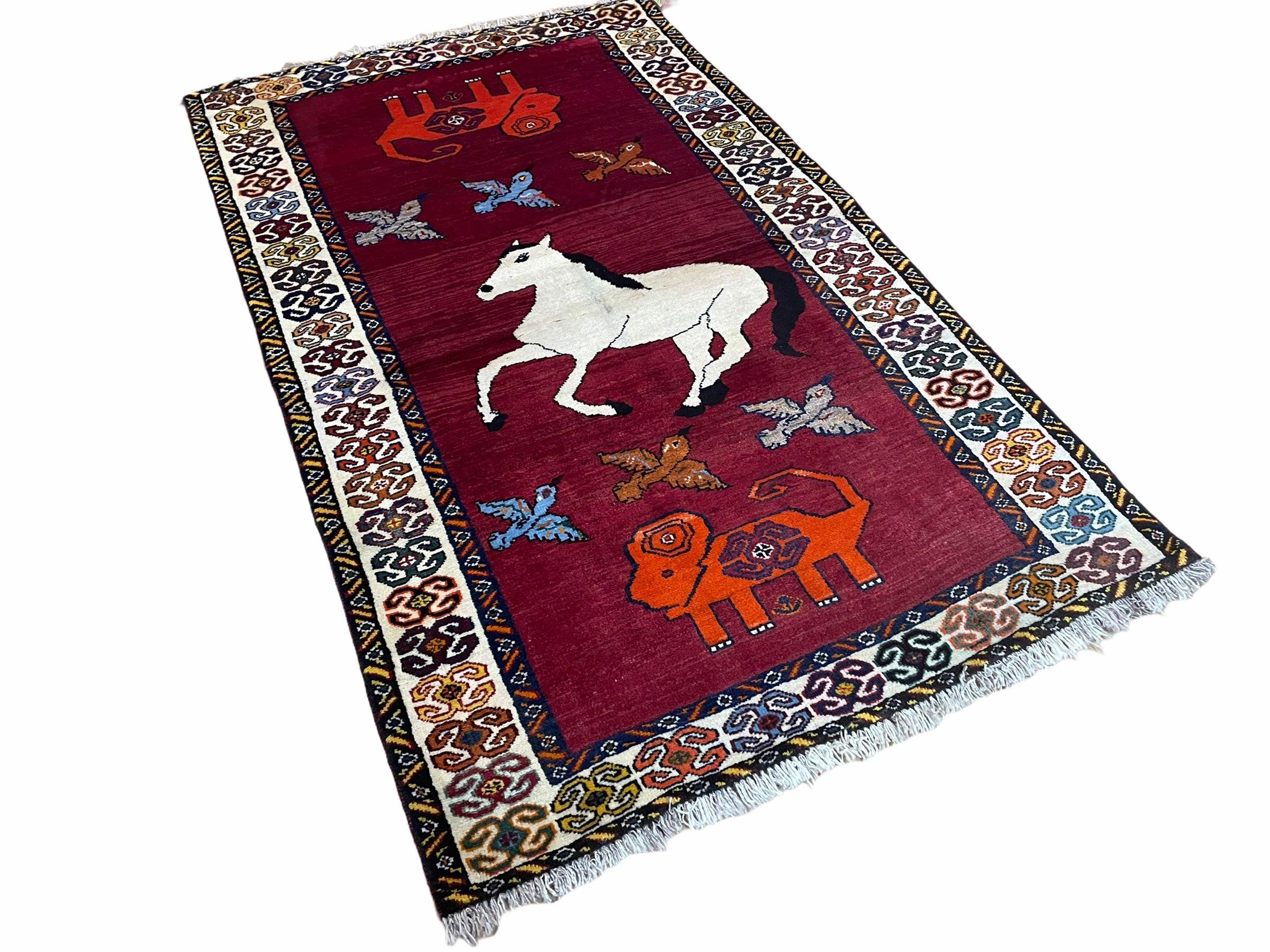 4 X 6 Handmade Zagros Wool Rug Horse Birds Ram Sheep Colorful New Vintage Rug - Jewel Rugs