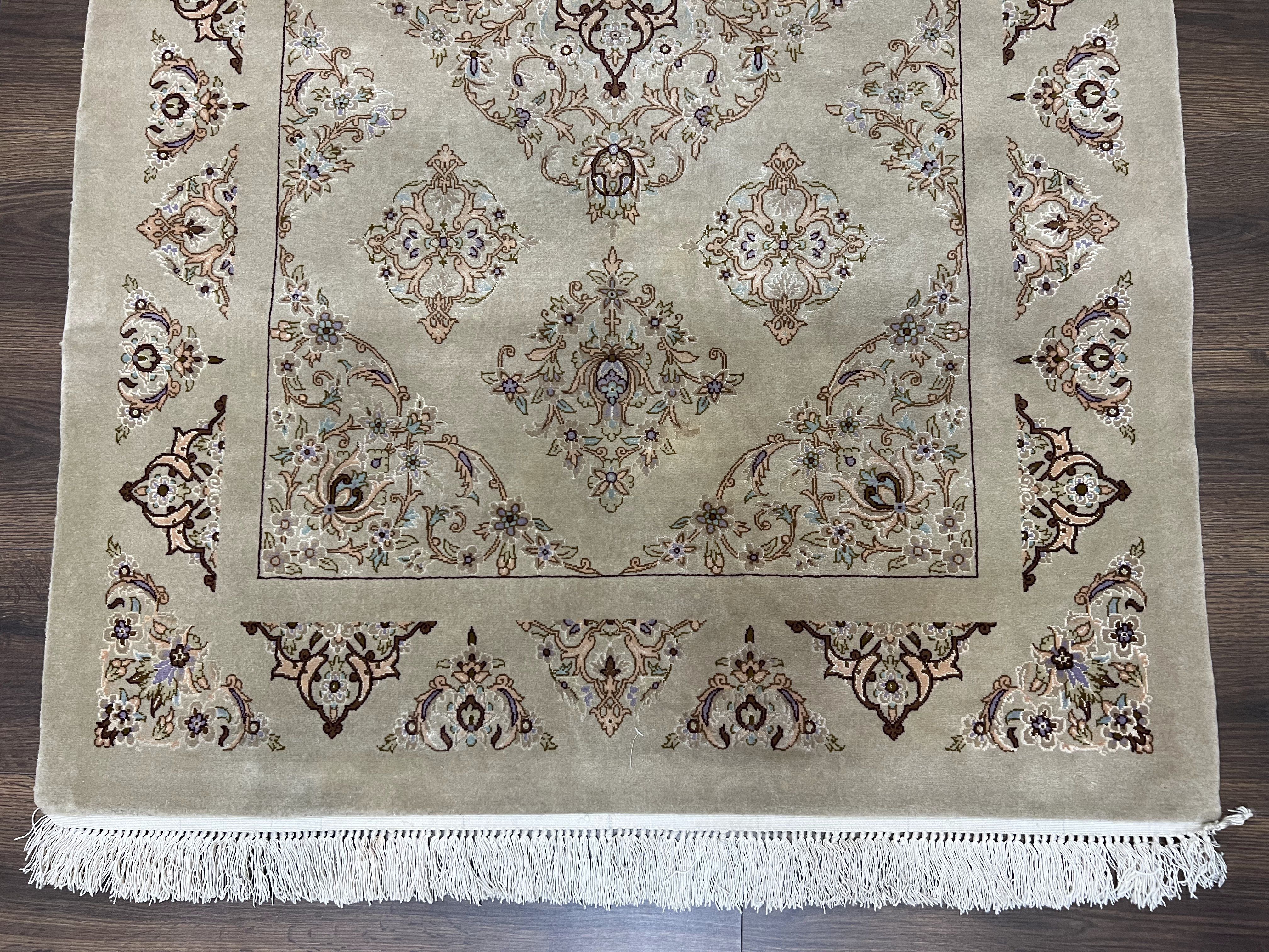 Very Fine Persian Isfahan Rug 3x5 ft with Signature, Kork Wool on Silk Foundation, Gray-Taupe Vintage Hand Knotted Oriental Carpet, 60 Raj 460 KPSI - Jewel Rugs