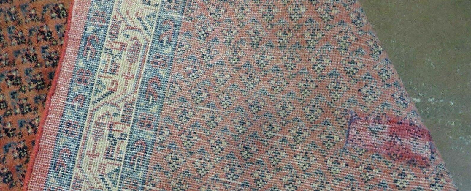 Persian Runner Rug 3.7 x 11, Persian Seraband Saraband Rug, Mir Pattern, Repeated Paisley Boteh, Red Beige and Blue, Hand Knotted Vintage Antique Wool Oriental Runner 11ft - Jewel Rugs