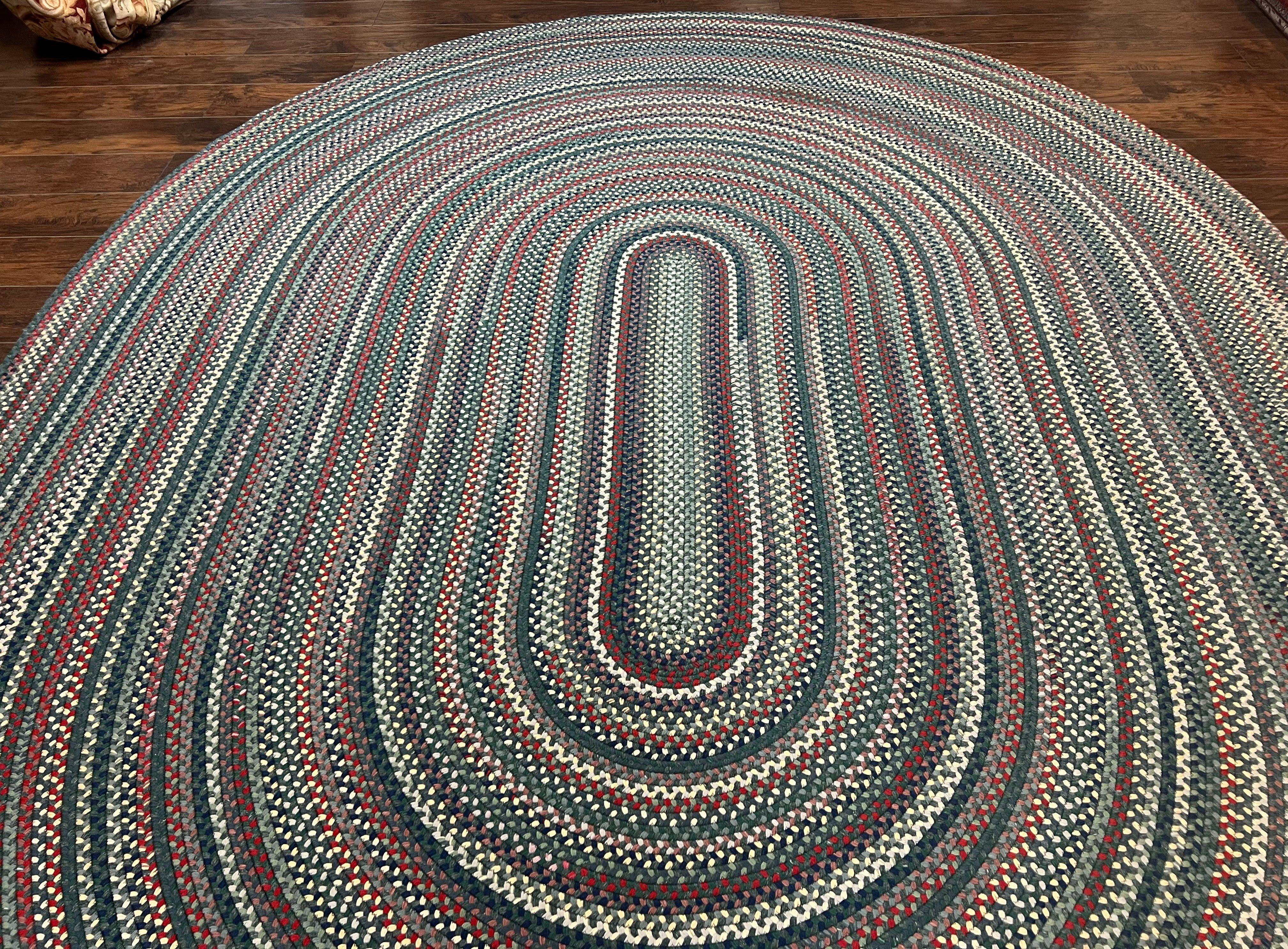 Large American Braided Oval Rug 9x12, Multicolor Braided Oval Carpet, Vintage Braided Rug - Jewel Rugs