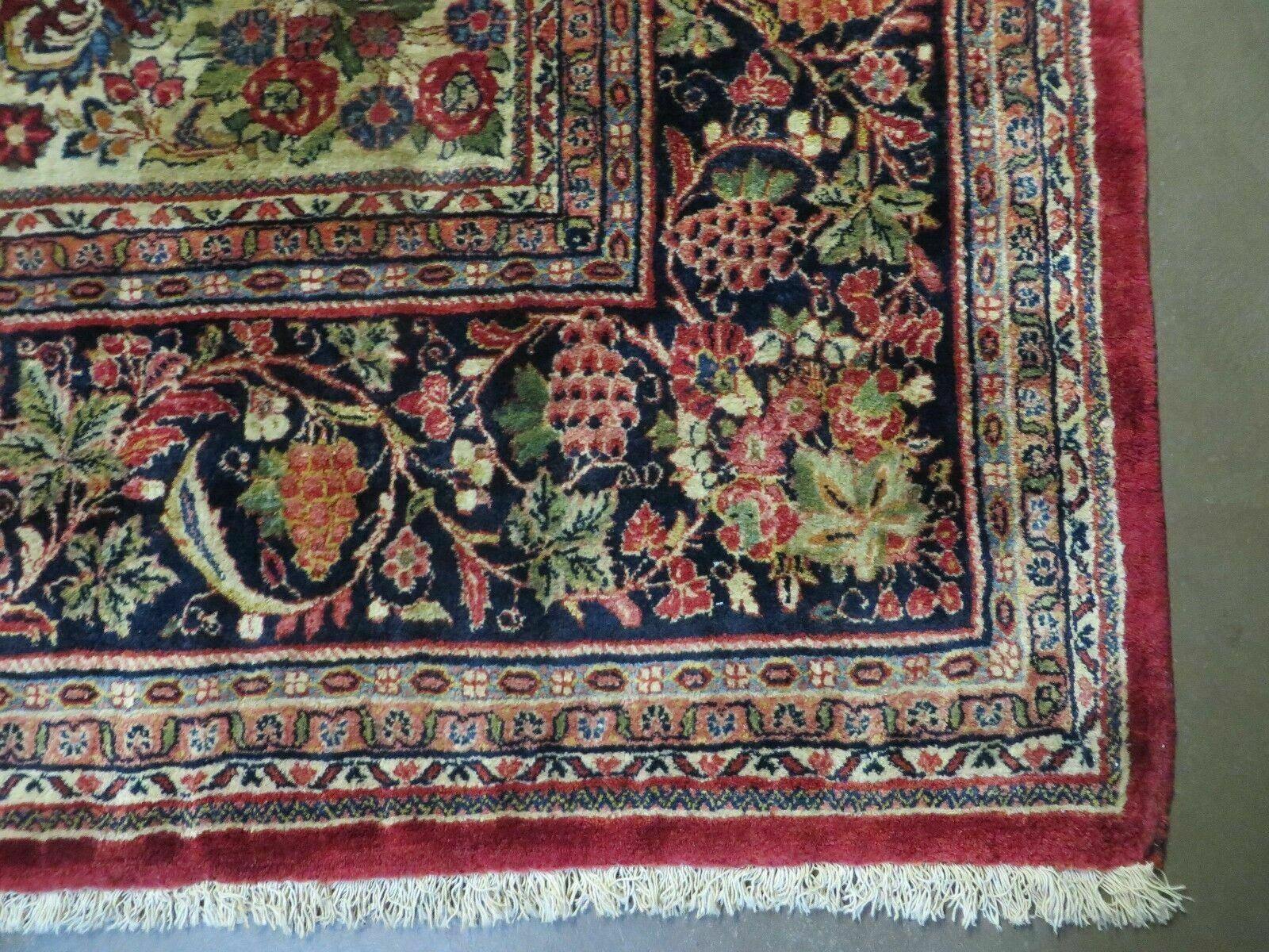 Persian Rug 10x13 Sarouk Carpet, Open Field Medallion, Red Blue Beige, Wool Hand Knotted Antique 10 x 13 Persian Rug - Jewel Rugs