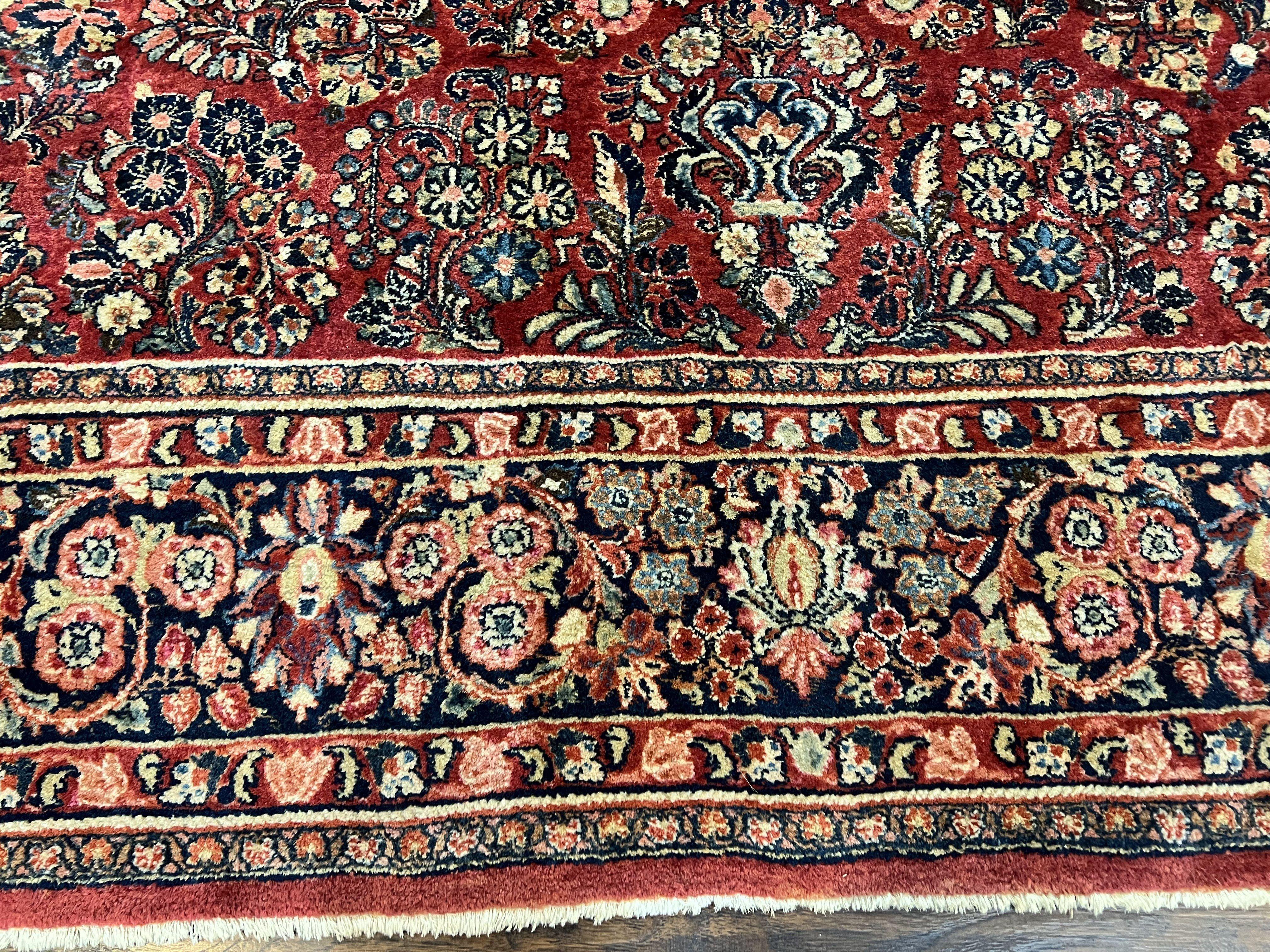 1920s Persian Sarouk Rug 9x12, Red Persian Carpet, High Quality Persian Rug, Allover Floral Pattern, Antique Oriental Rug, Wool Handmade Room Sized - Jewel Rugs