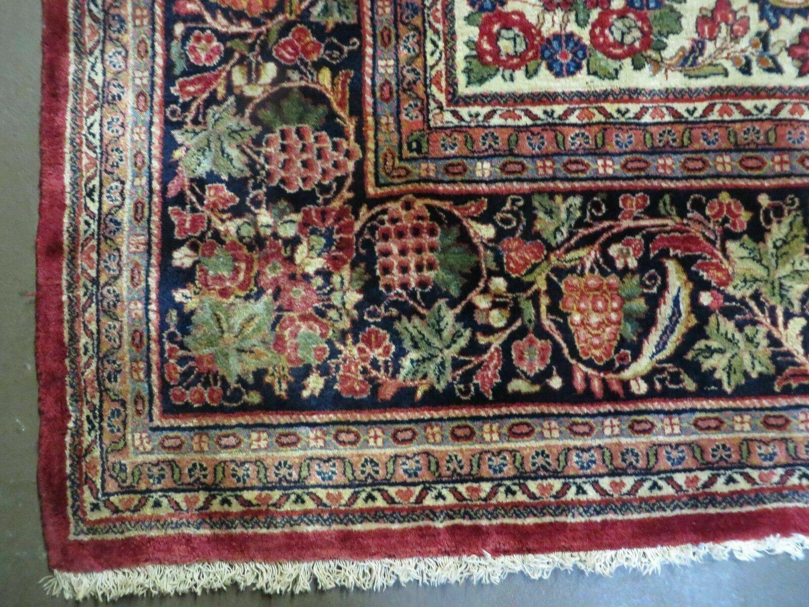 Persian Rug 10x13 Sarouk Carpet, Open Field Medallion, Red Blue Beige, Wool Hand Knotted Antique 10 x 13 Persian Rug - Jewel Rugs