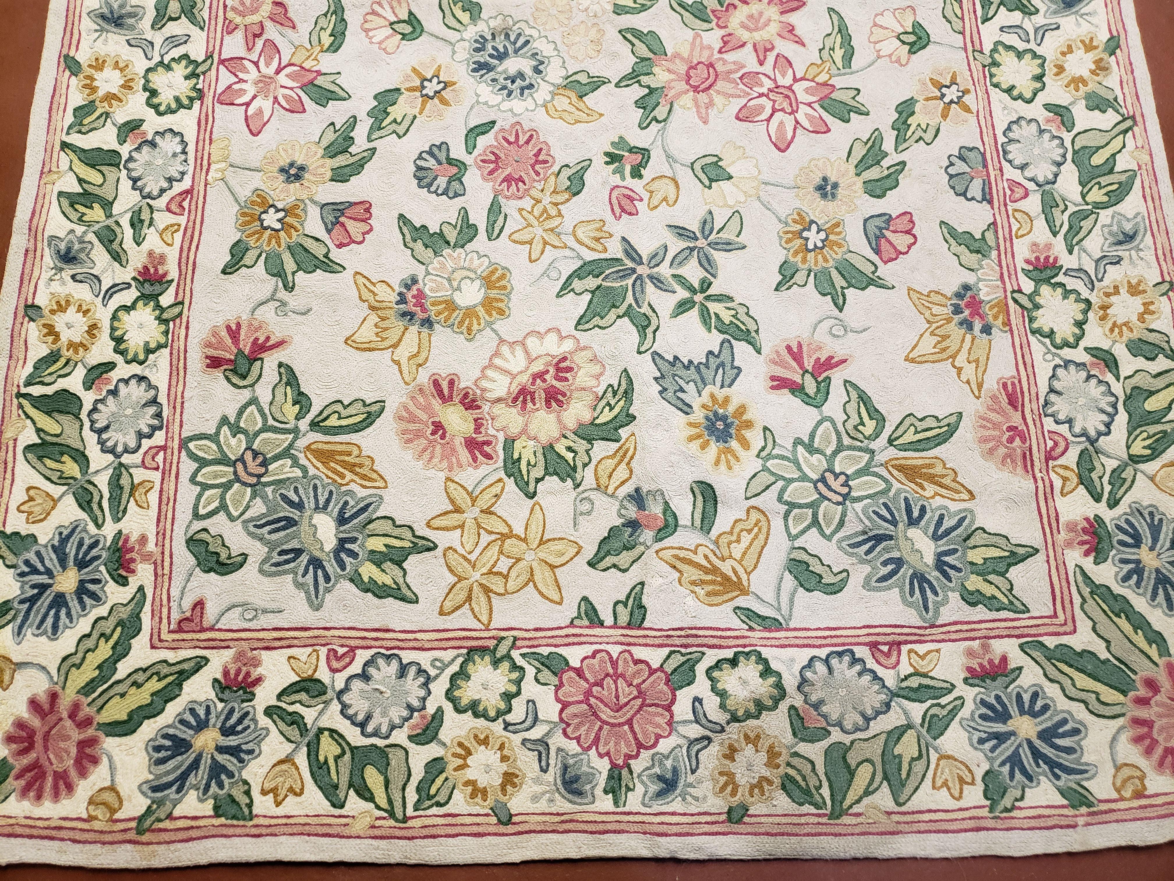 4x6 Chain Stitch Rug 3x5 Indian Rug Hand-Stitched Indo Rug 3' 6" x 5' 5" Floral Pattern Colorful Vintage Wool Pile Cotton Area Rug Flowers - Jewel Rugs