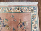 Chinese Carving Rug 3'9" x 5' 9", Vintage Handmade Art Deco Rug 90 Line Carpet, 4x6, Pink Cream Teal, Flowers Butterflies, Pretty, Soft Pile - Jewel Rugs