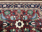 Indo Heriz Rug 6x9 Indian Persian Carpet, Vintage Rug 6 x 9 Oriental Rug, Hand Knotted Wool Rug Red Black Blue Colorful Allover Large Leaves - Jewel Rugs