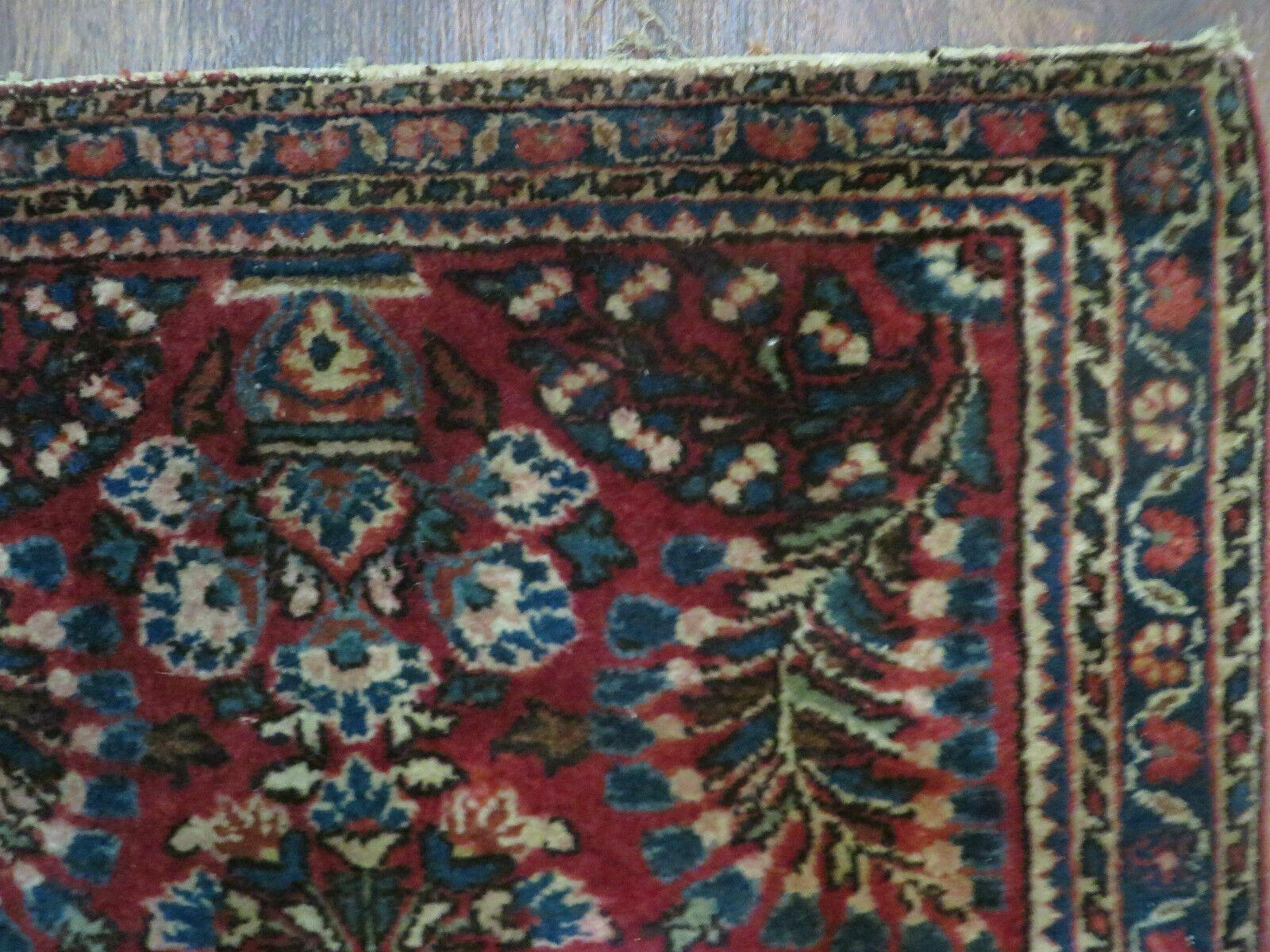 2' X 2.5' Antique Handmade Indian Floral Wool Rug Mat Red - Jewel Rugs