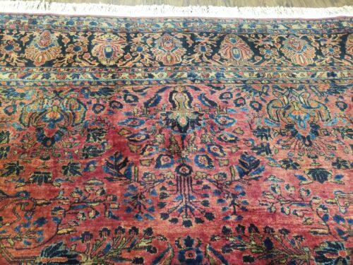 11' X 13' Antique Handmade Sarouk Floral Wool Rug Red Organic Nice - Jewel Rugs