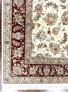 Pak Persian Rug 6x9, Floral Allover Carpet 6 x 9 ft, Cream and Maroon Hand Knotted Wool and Silk Fine Oriental Rug, Traditional Vintage Rug - Jewel Rugs