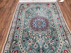 Persian Nain Rug, Green and Beige, Wool and Silk, Hand-Knotted, Floral Medallion, 2'10" x 4'3", 6-La - Jewel Rugs