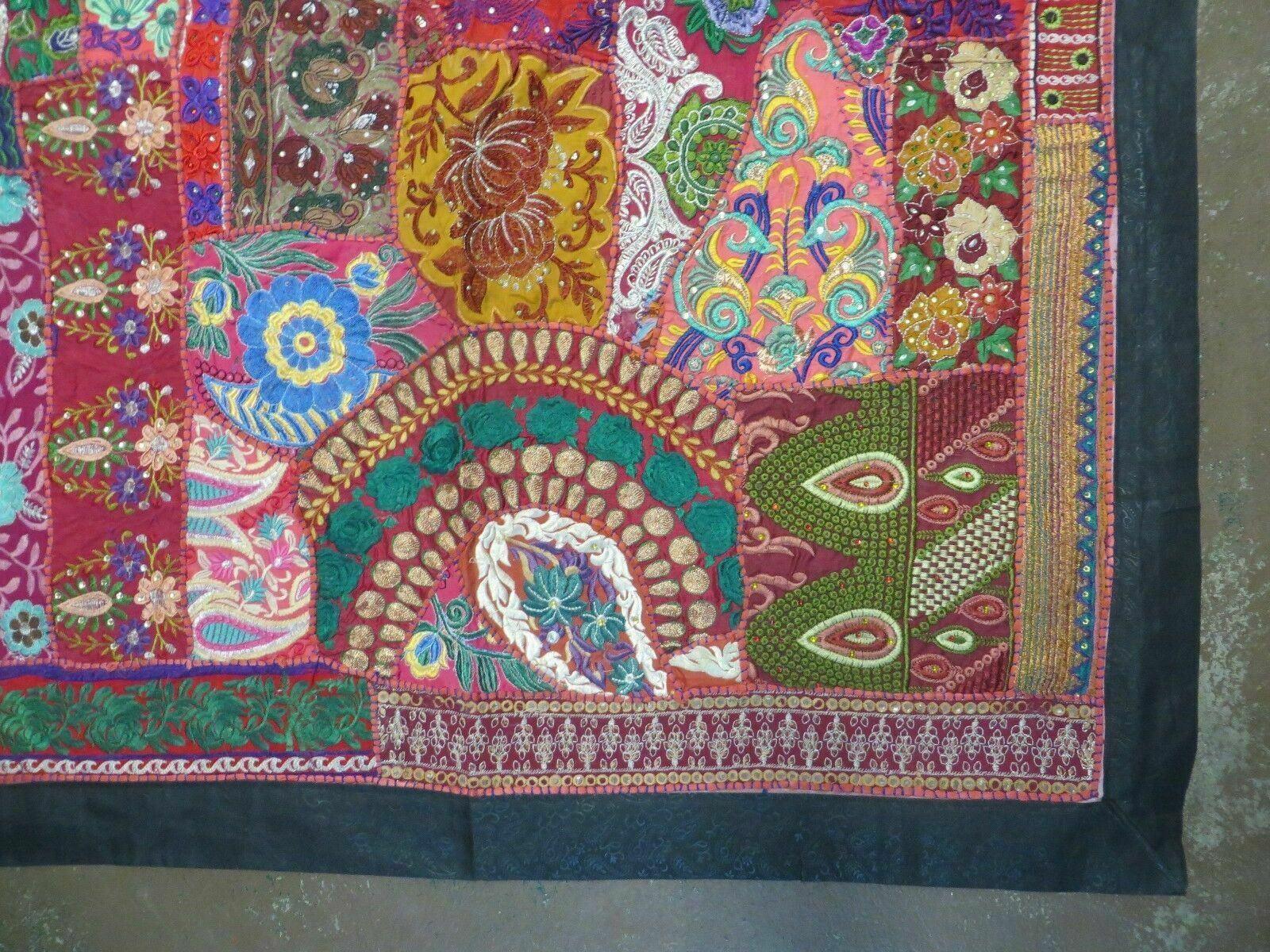 7' X 9' Indian Patchwork Tapestry Wall Hanging Bedspread Coverlet Multicolor Wow - Jewel Rugs