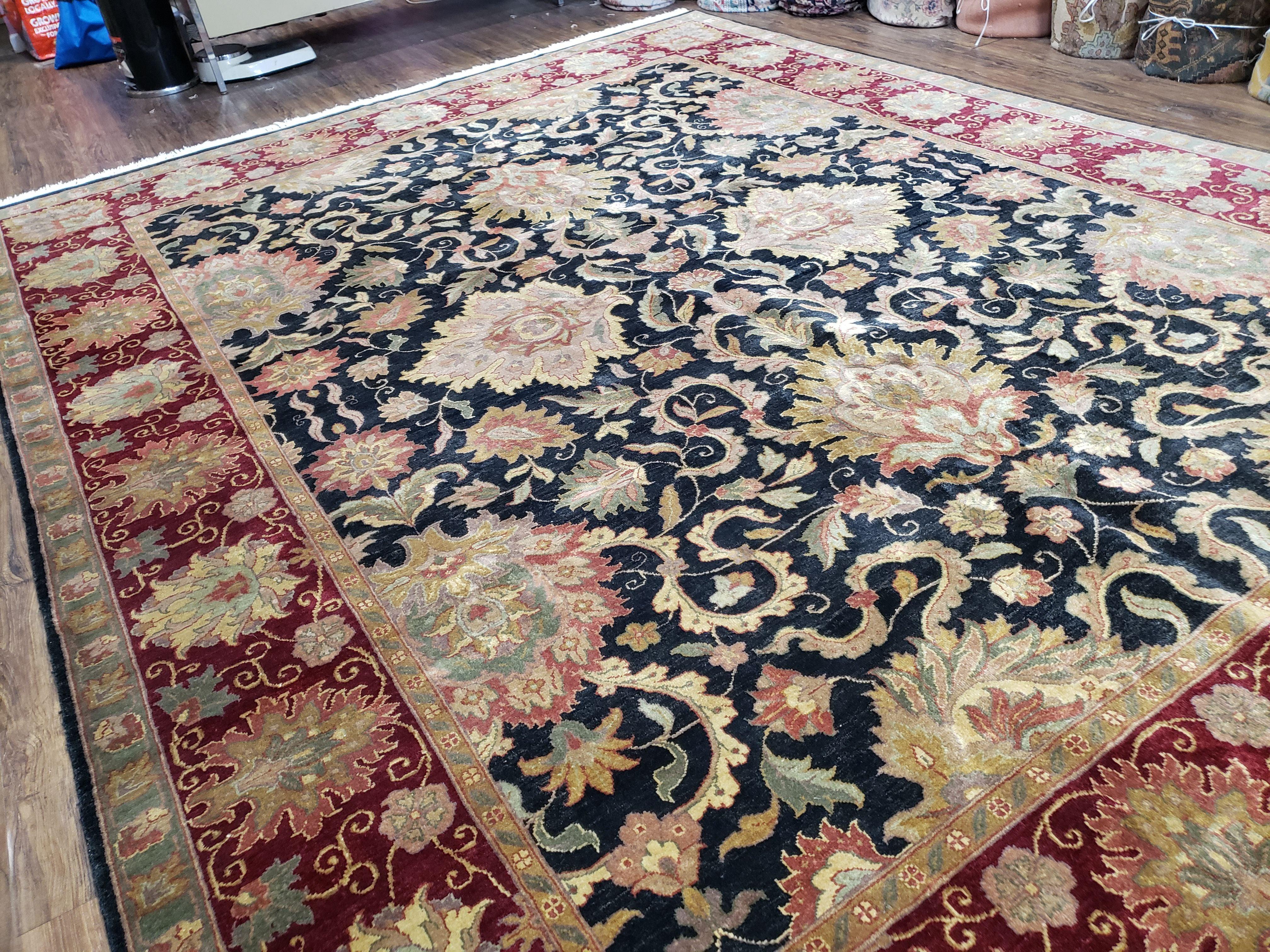 Vintage Indo Mahal Area Rug 9x12, Indian Persian Oriental Carpet, Hand-Knotted, Large Floral Design, Wool, Rug for Living Room Dining Room - Jewel Rugs