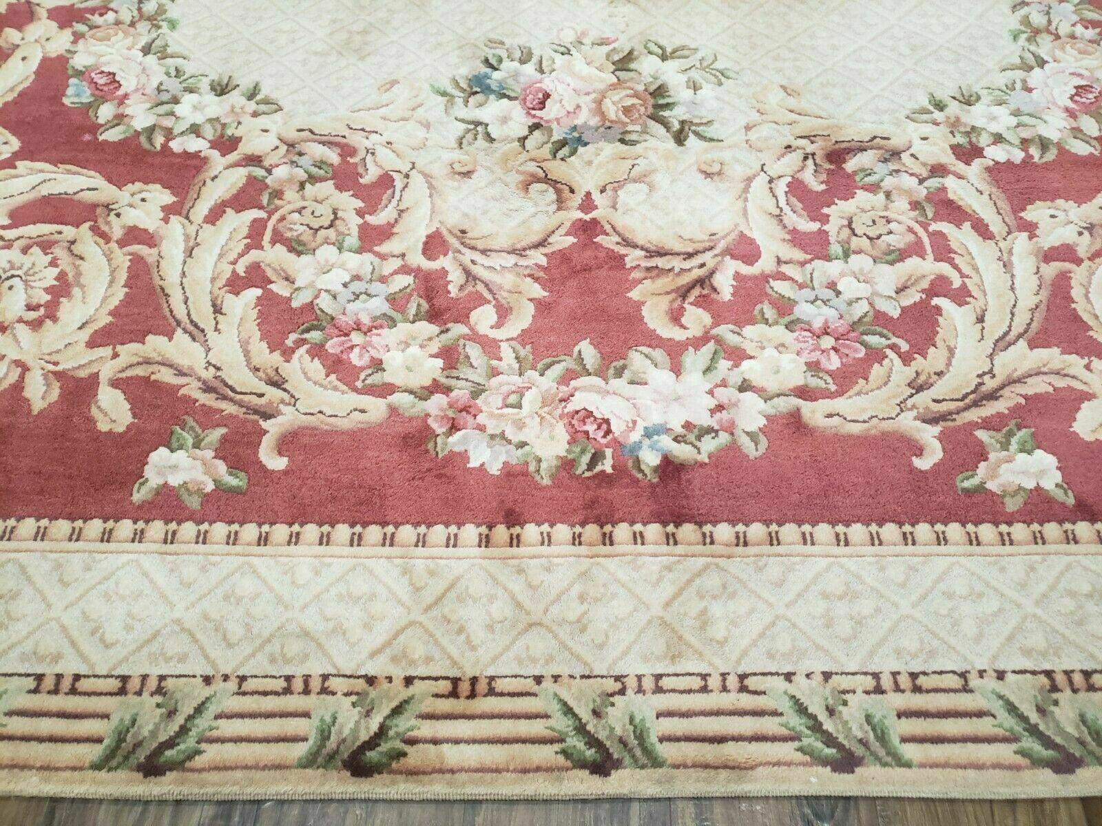 10' X 14' Vintage Chinese Handmade Wool Piled Rug French Aubusson Savonnerie - Jewel Rugs