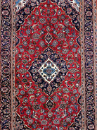 Persian Kashan Rug 4.9 x 8.5, Red and Navy Blue Semi Antique Vintage Wool Oriental Carpet, Hand Knotted Rug, Floral Medallion, High Quality Rug - Jewel Rugs