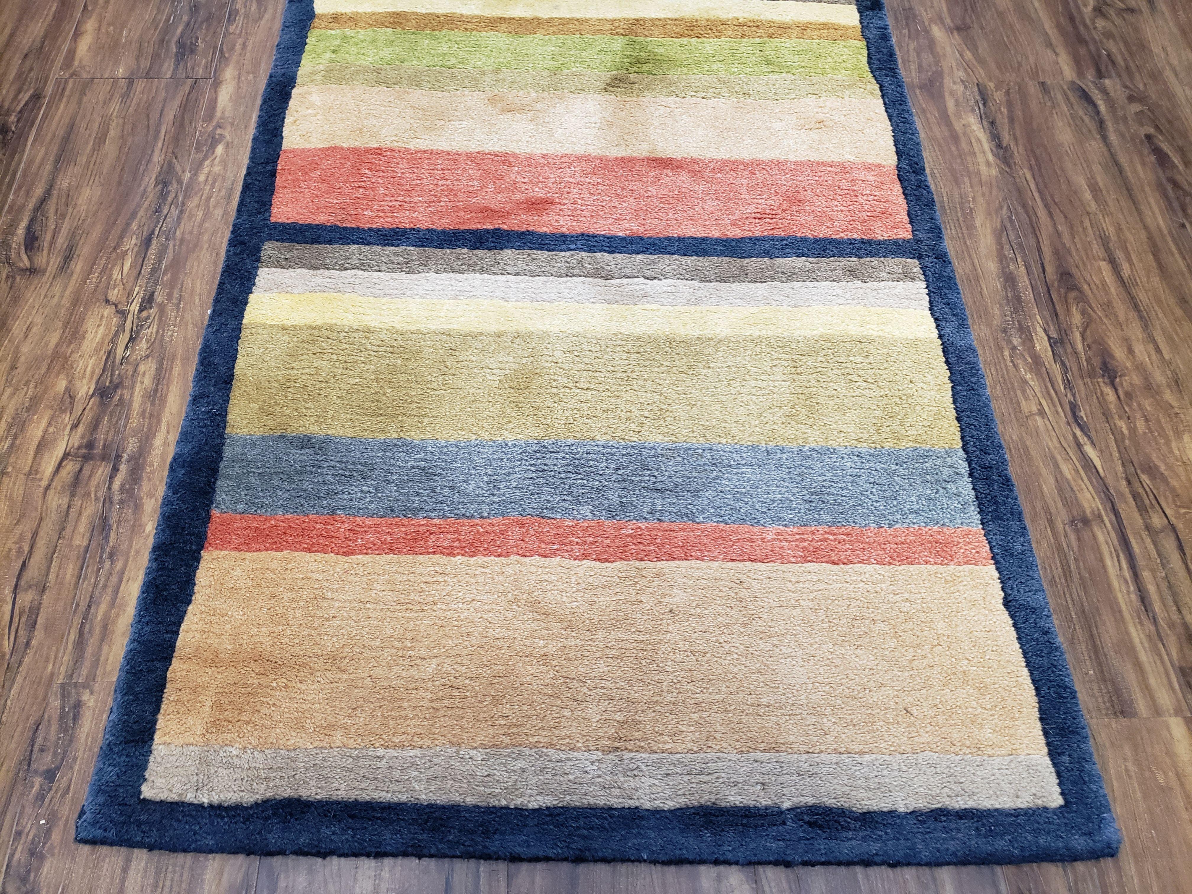 Colorful Tibetan Runner Rug, 2'7" x 11' 9", Striped Runner, Soft Wool Pile, Plush, Hand-Knotted, Multicolor, 12 ft Runner - Jewel Rugs