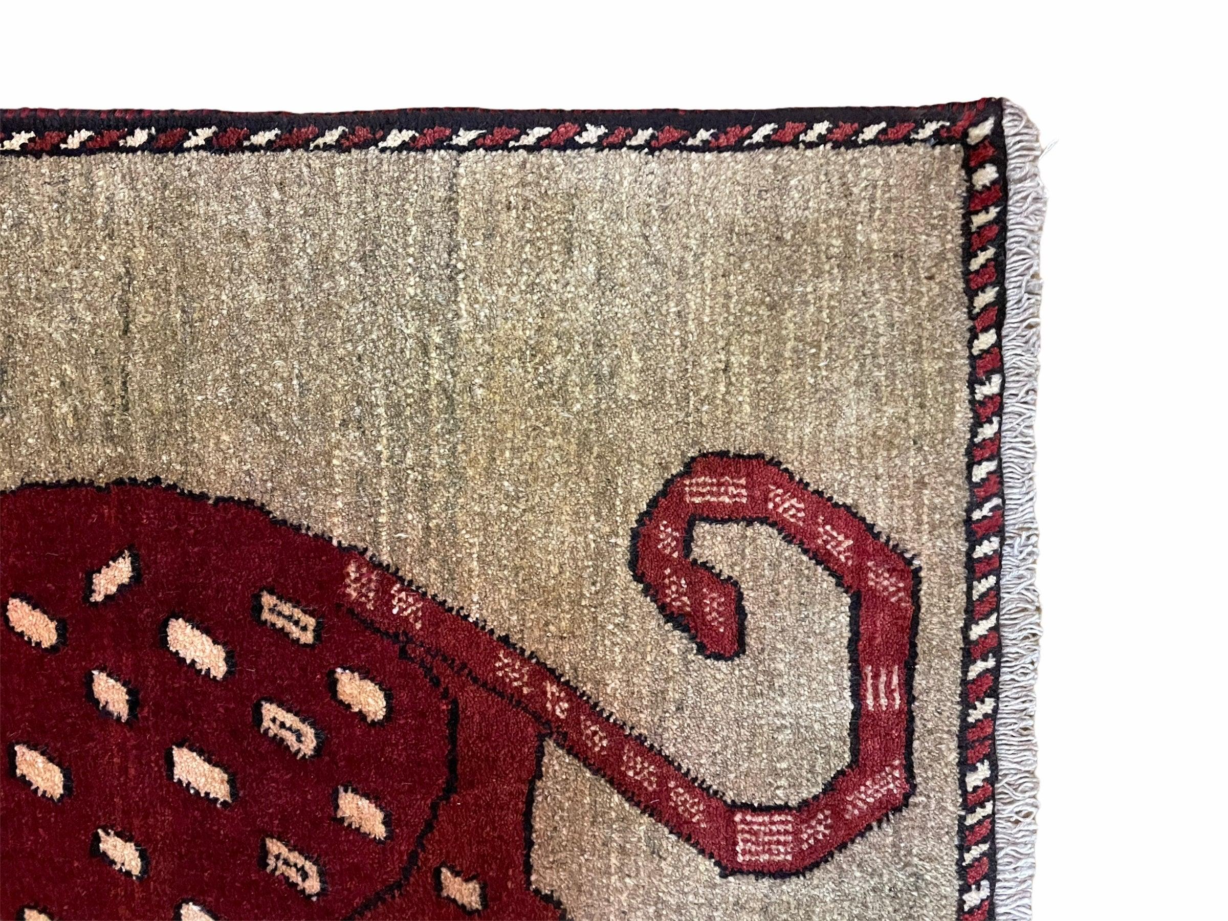 3 X 5 Handmade Hand-Knotteed New Vintage Rug Quality Wool Leopard Burgundy Beige - Jewel Rugs