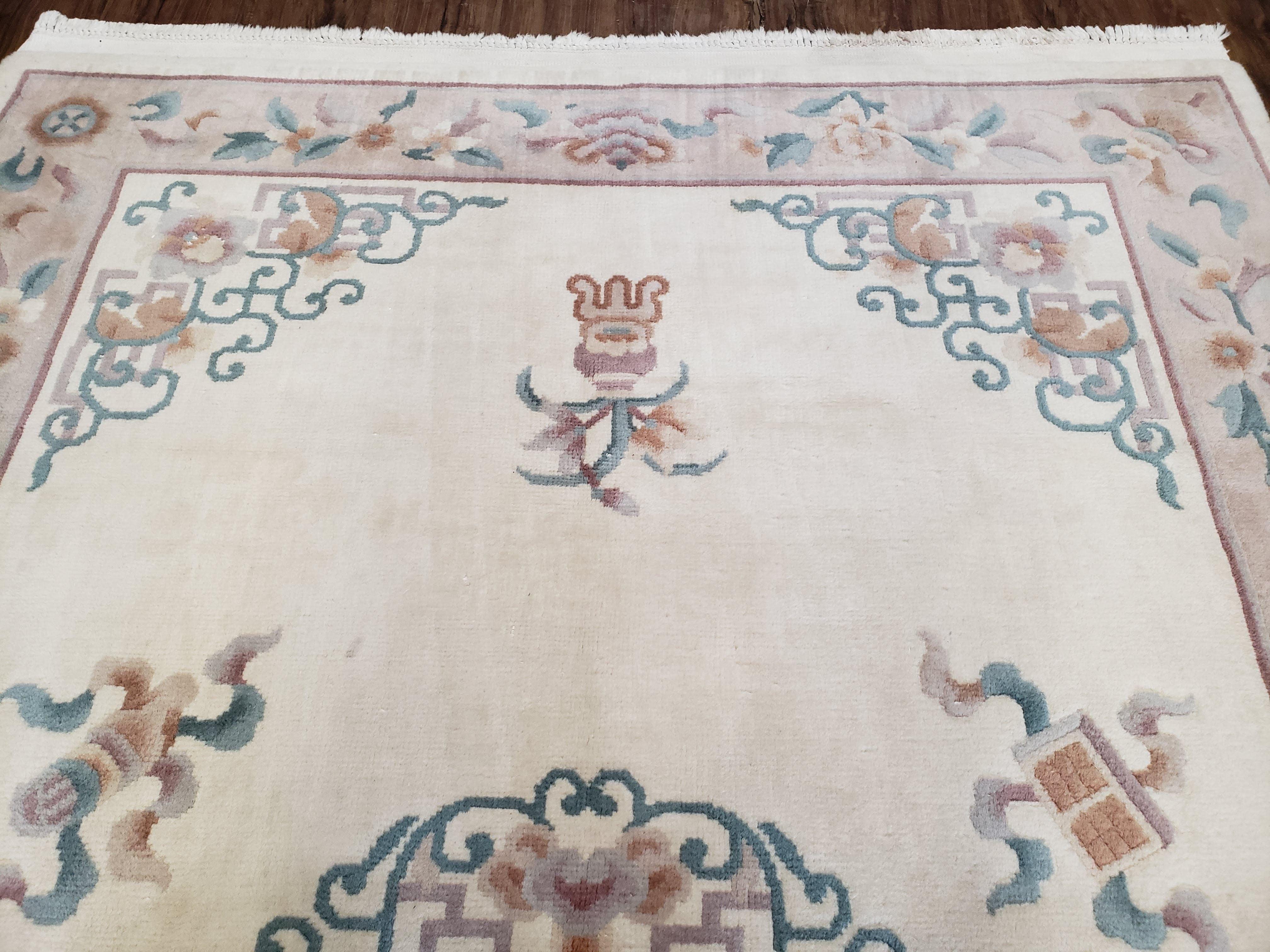 Art Deco Rug, 6x9 Rug, Ivory Rug, Ivory and Gray Rug, Chinese Rug, Chinese Art Deco Rug, Art Deco Carpet, Vintage Rug, Hand Knotted Wool Rug - Jewel Rugs